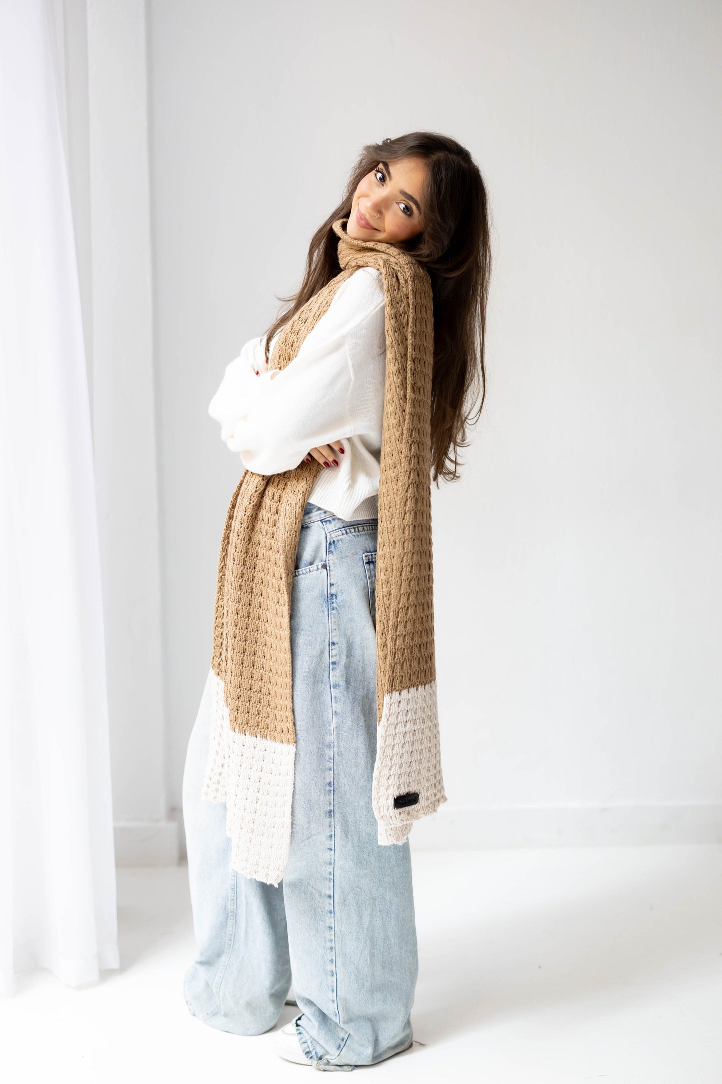 Border Glow Shawl in Camel