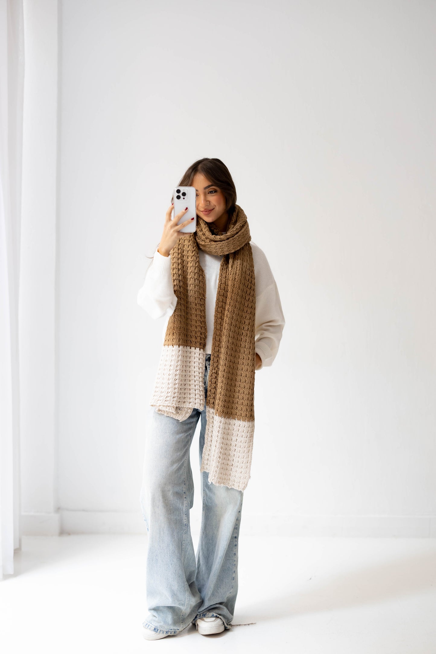 Border Glow Shawl in Camel