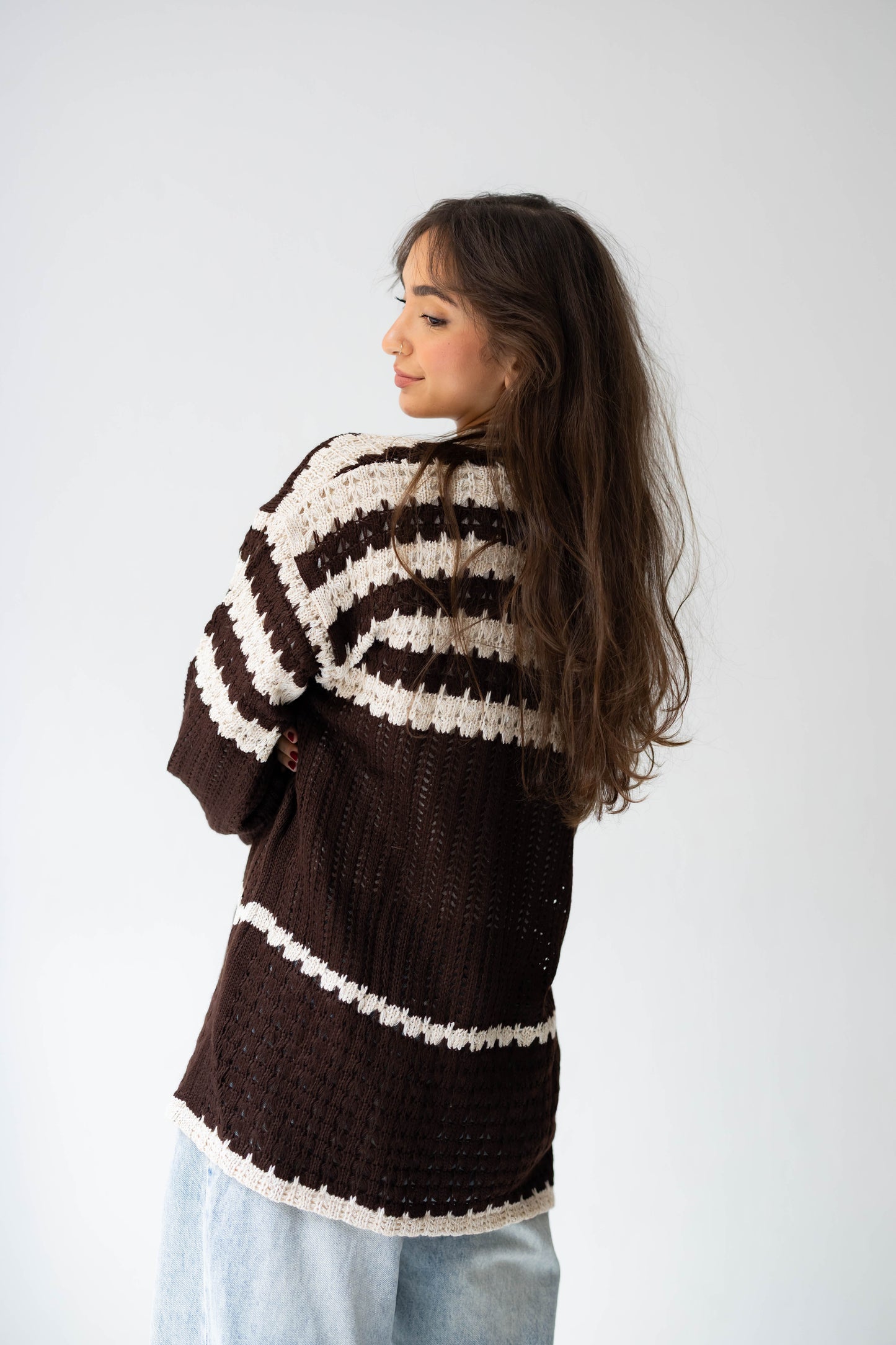 The Striped Knit Cardigan in Brown