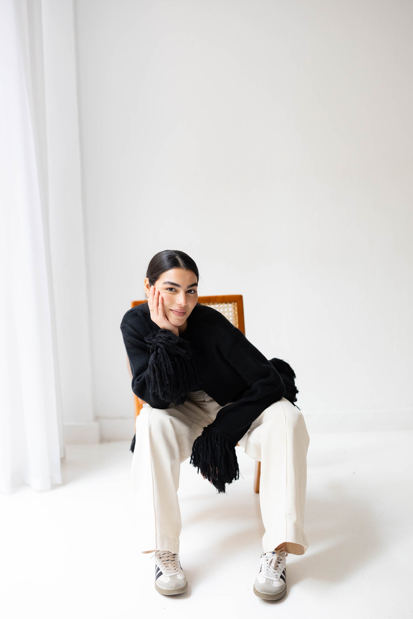 Twirl Fringed Jacket in Black