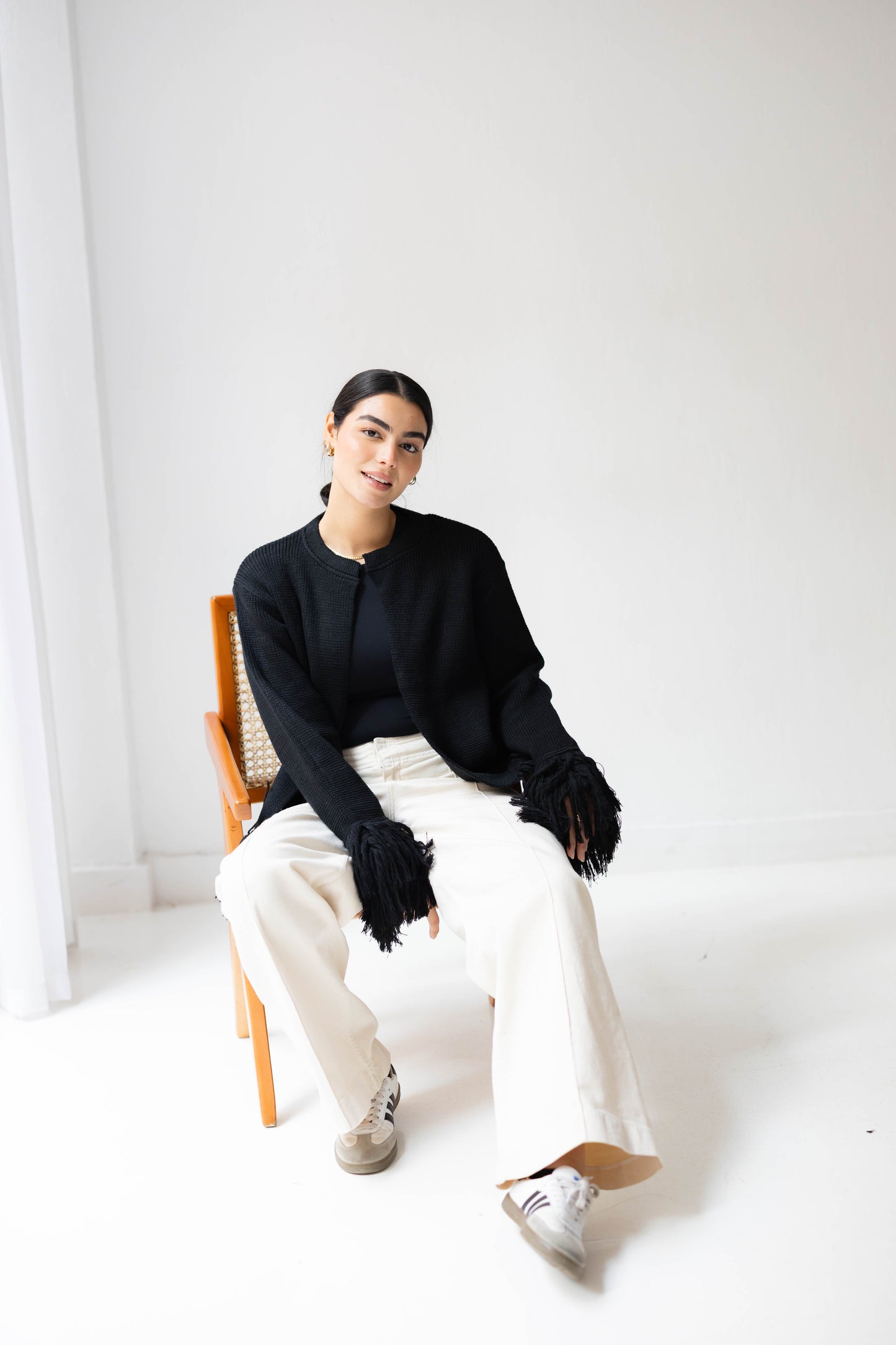 Twirl Fringed Jacket in Black