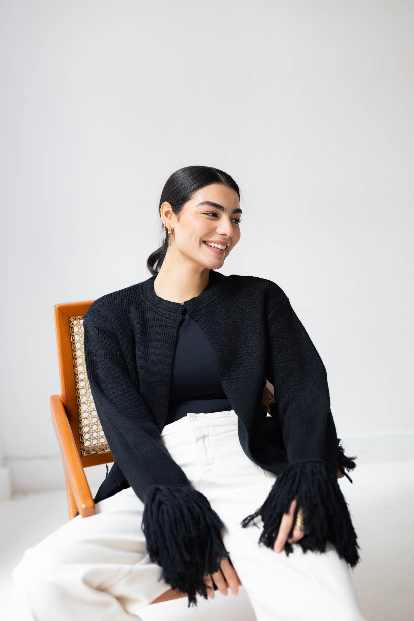 Twirl Fringed Jacket in Black