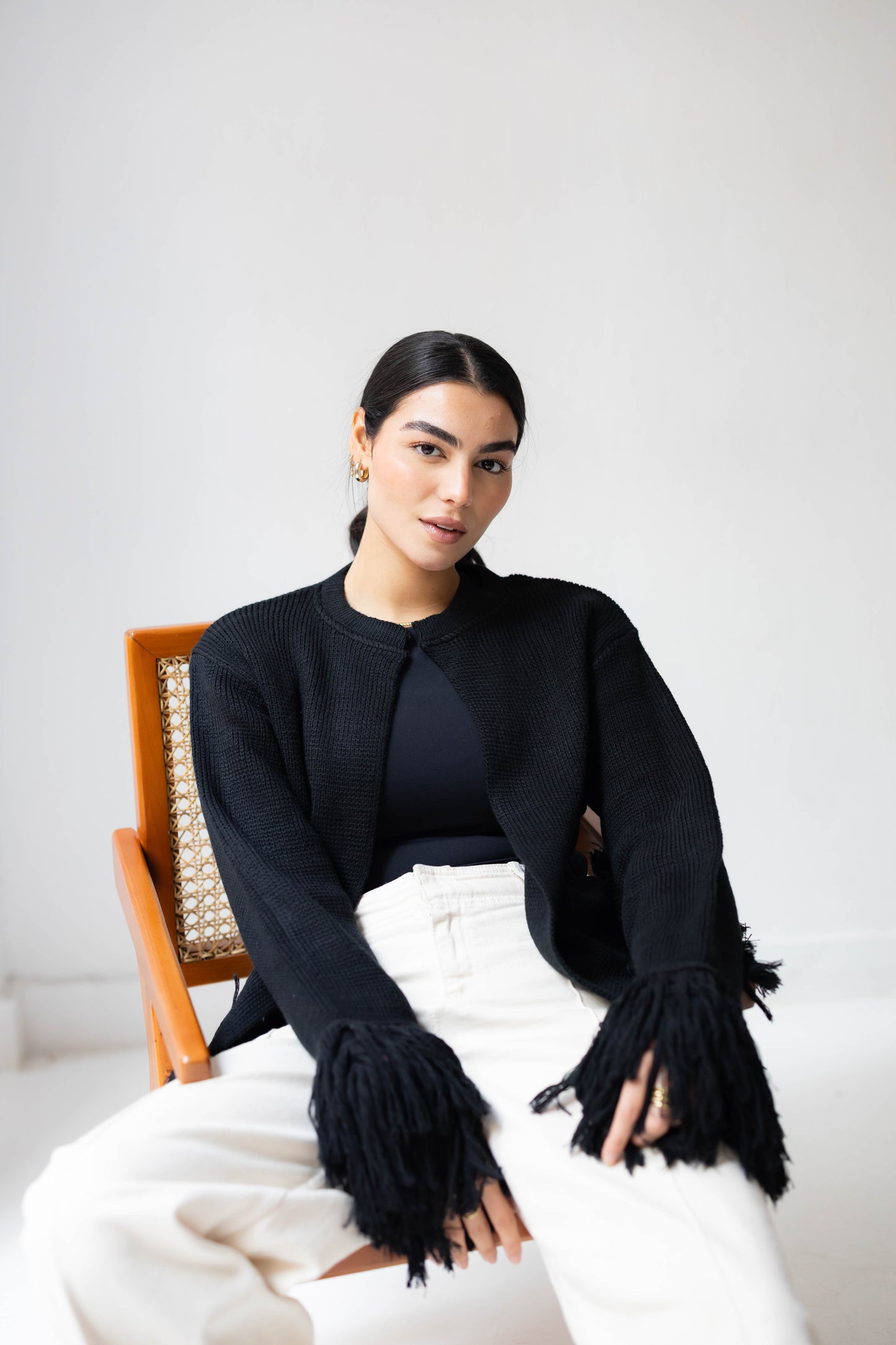 Twirl Fringed Jacket in Black