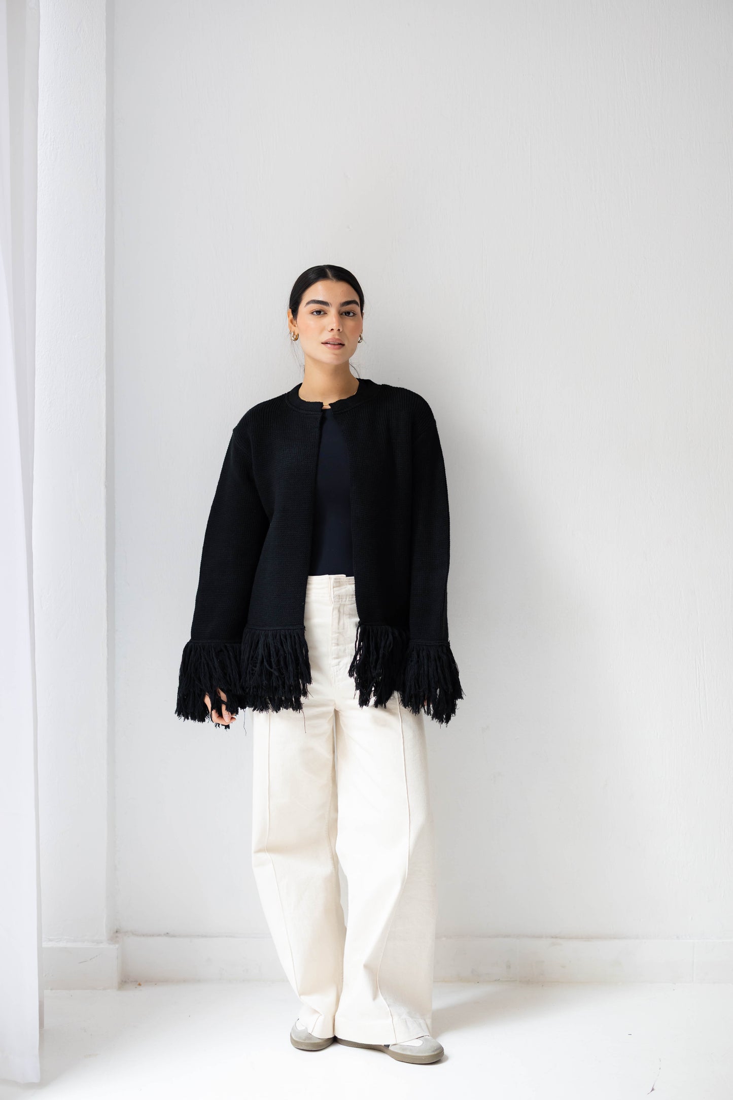 Twirl Fringed Jacket in Black