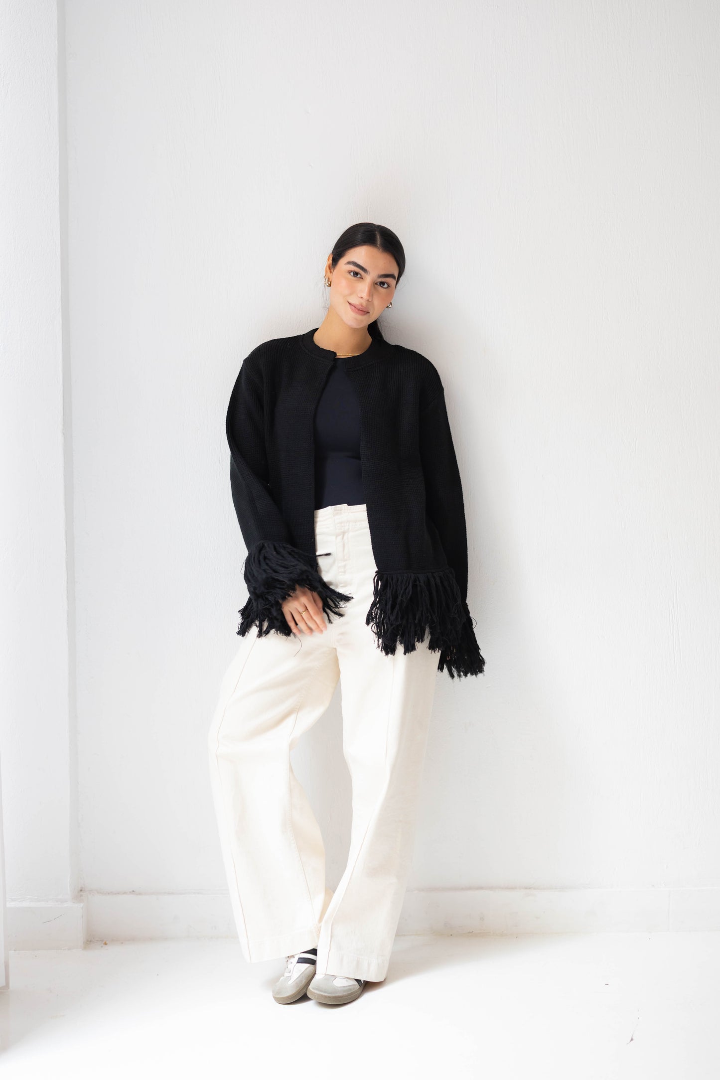 Twirl Fringed Jacket in Black