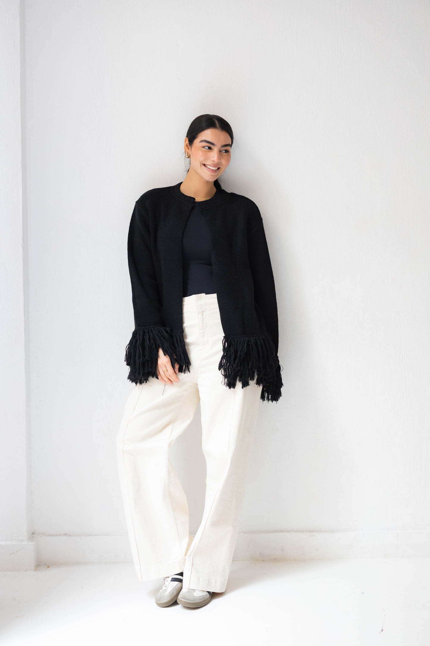 Twirl Fringed Jacket in Black
