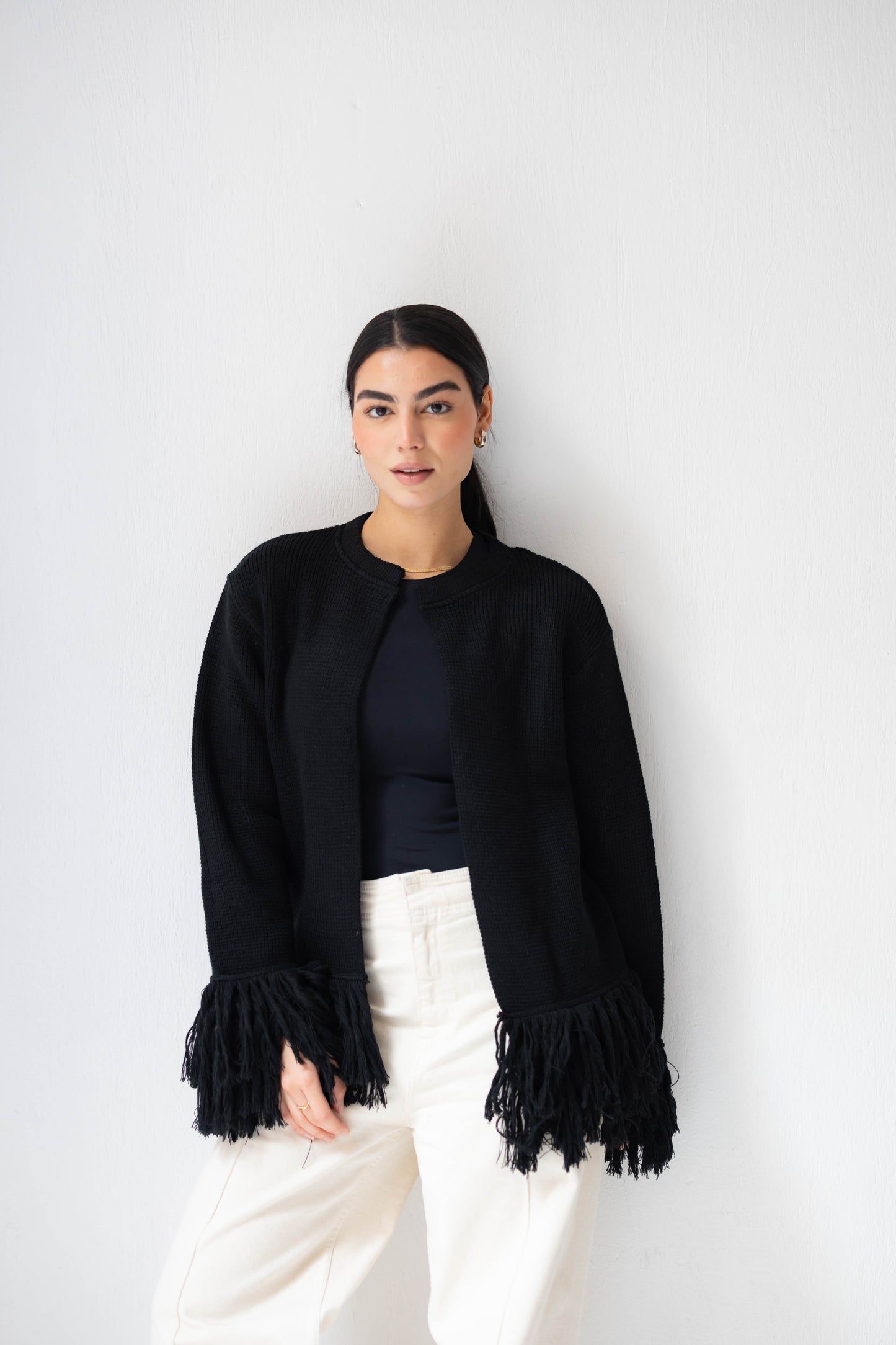 Twirl Fringed Jacket in Black