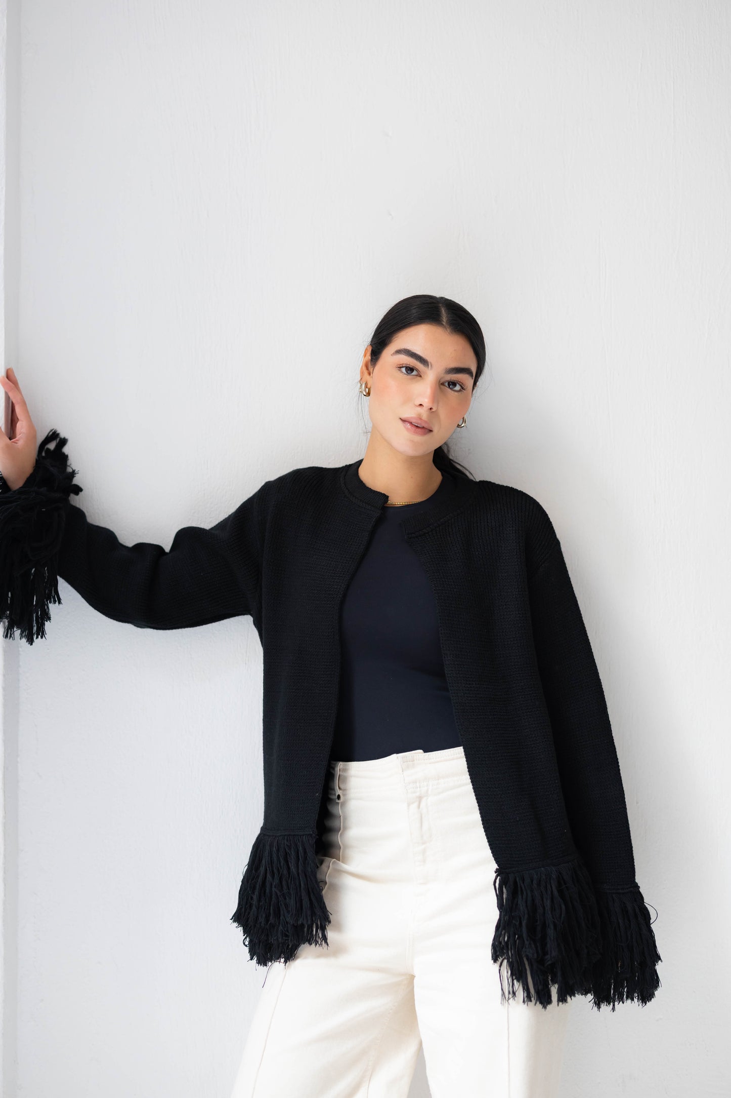 Twirl Fringed Jacket in Black