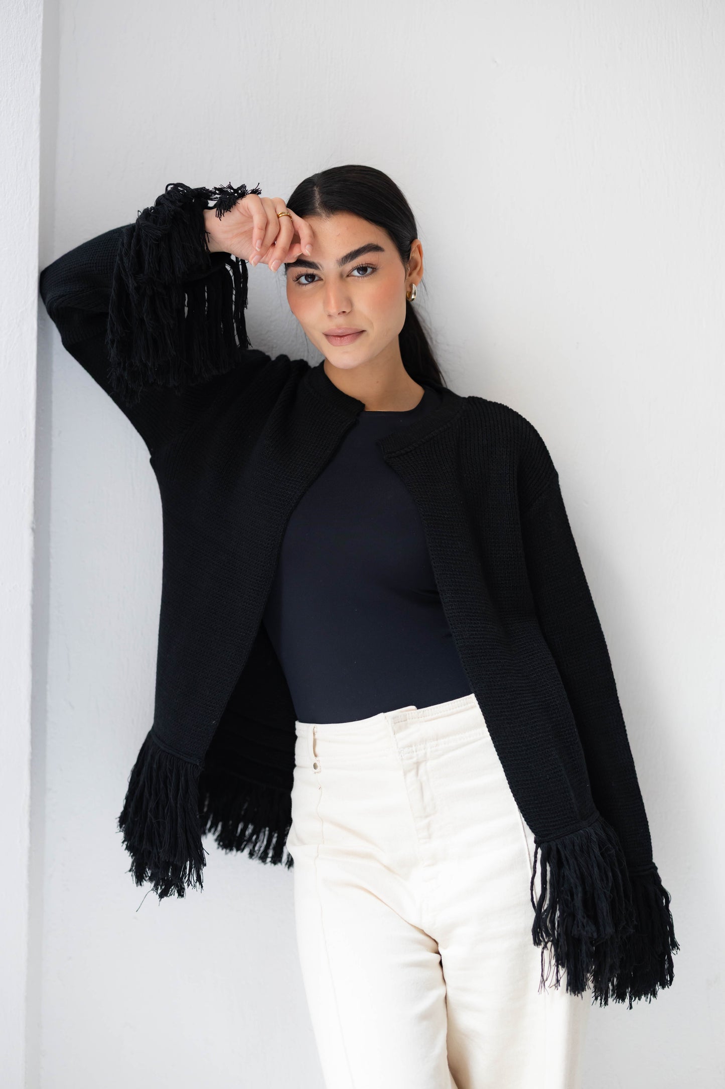Twirl Fringed Jacket in Black