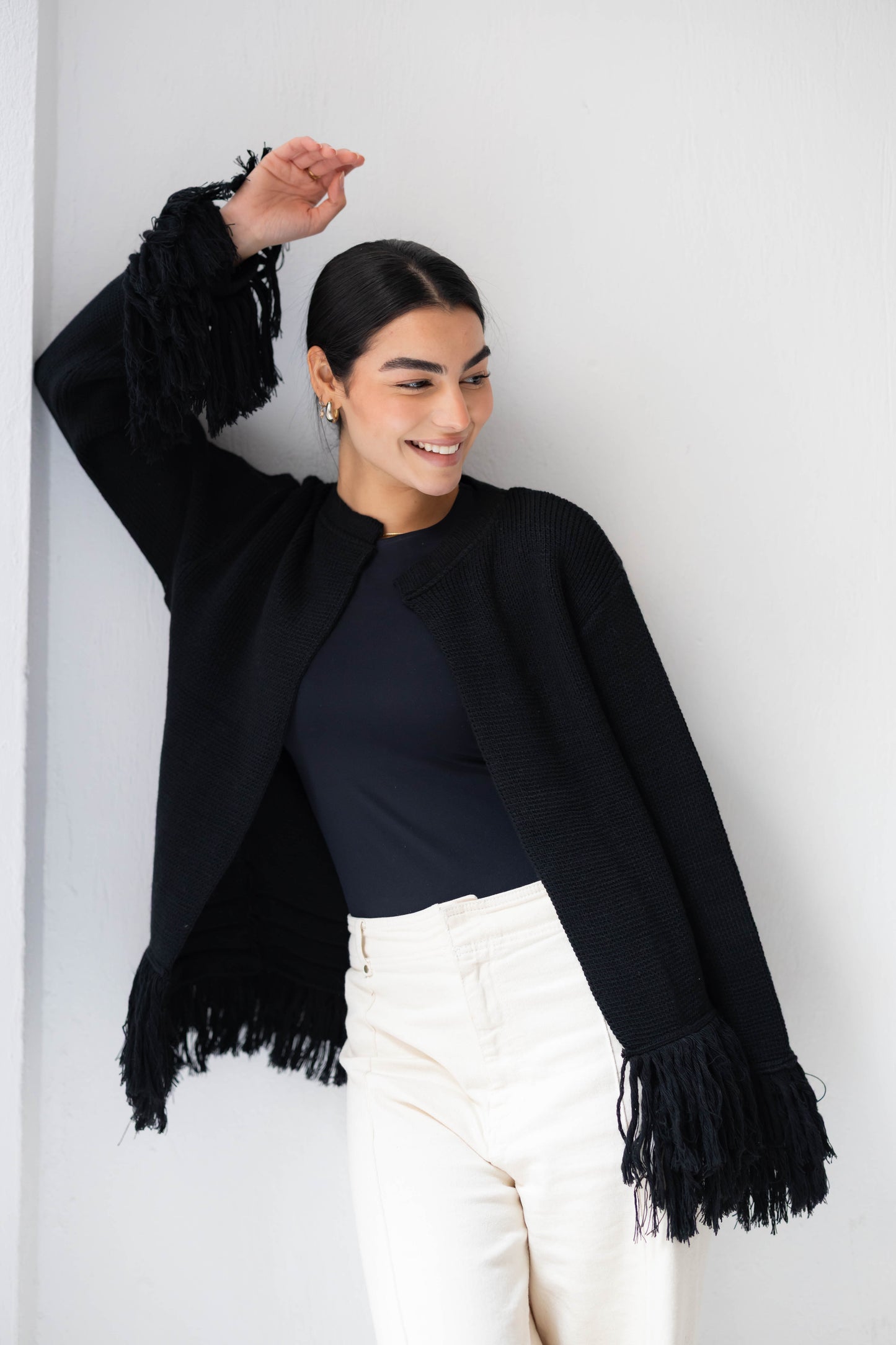 Twirl Fringed Jacket in Black
