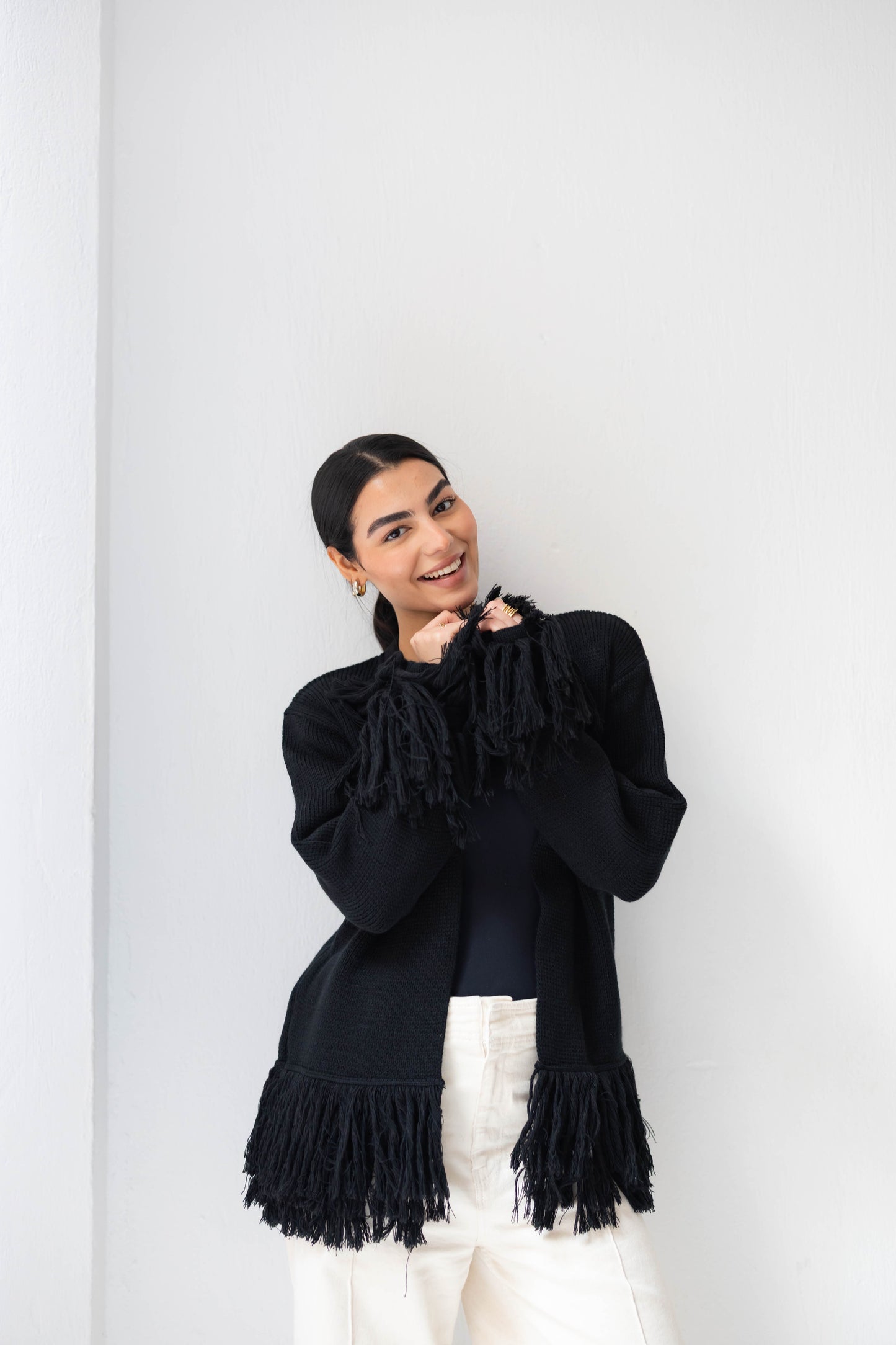 Twirl Fringed Jacket in Black