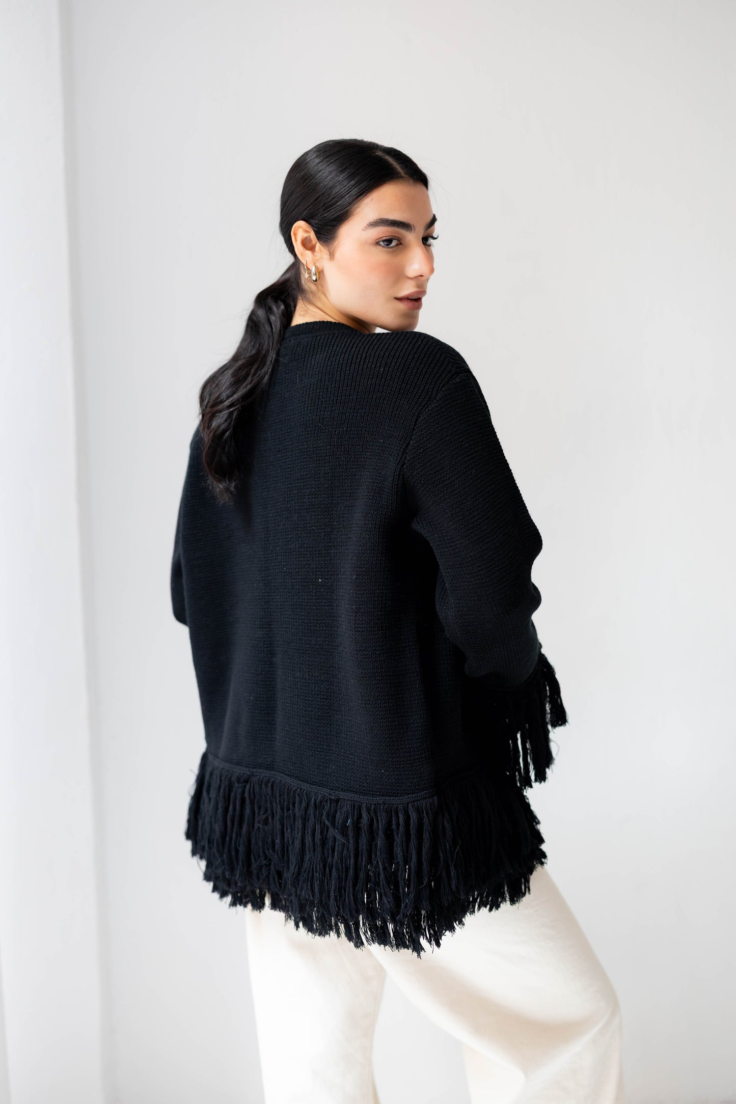Twirl Fringed Jacket in Black