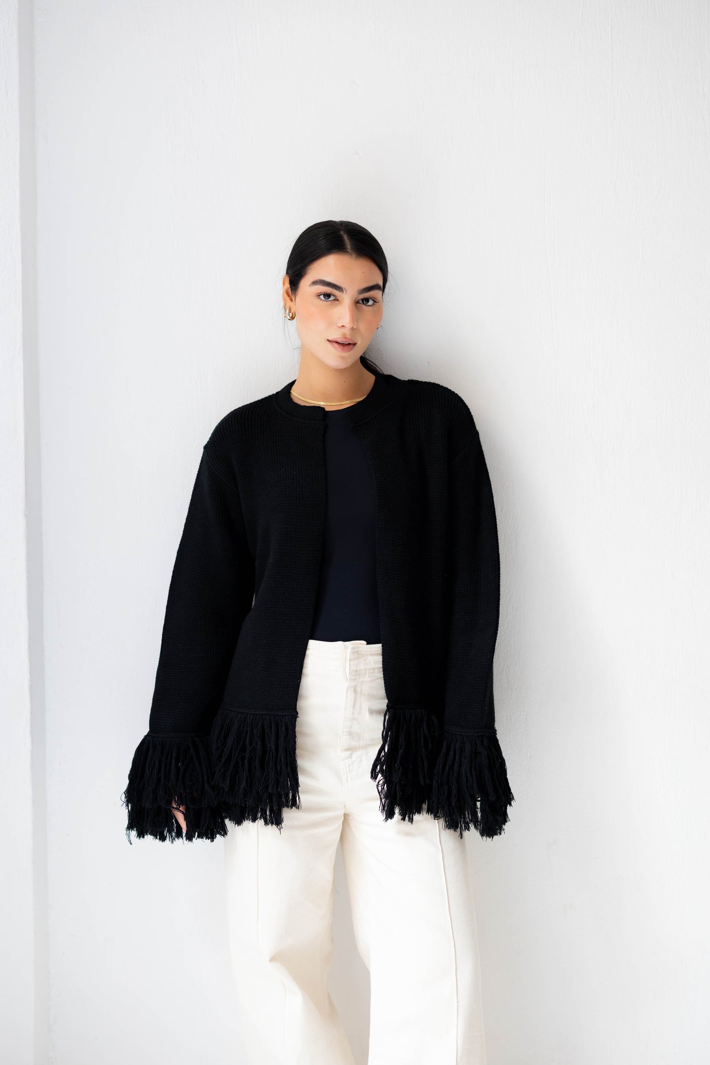 Twirl Fringed Jacket in Black