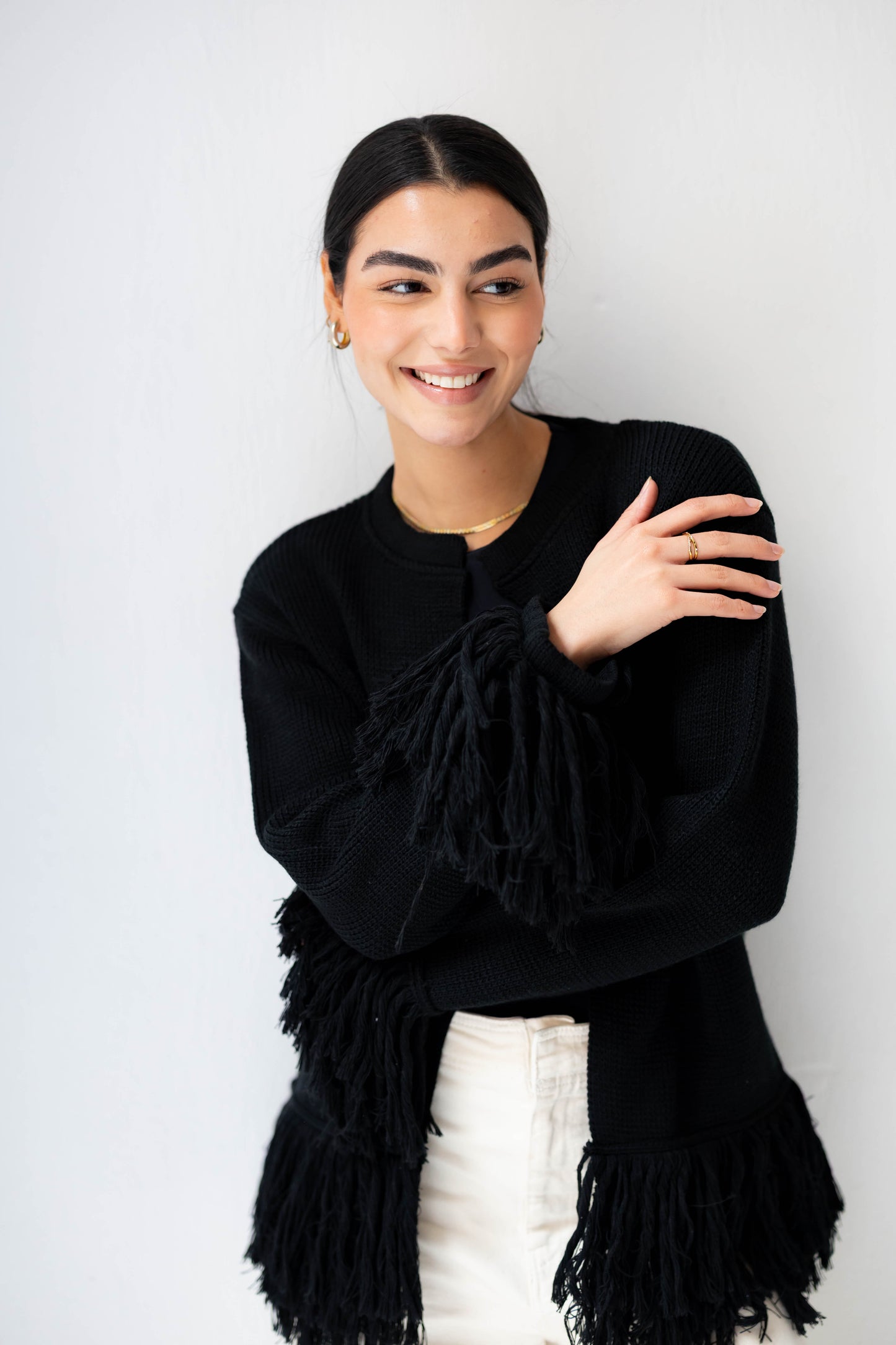 Twirl Fringed Jacket in Black