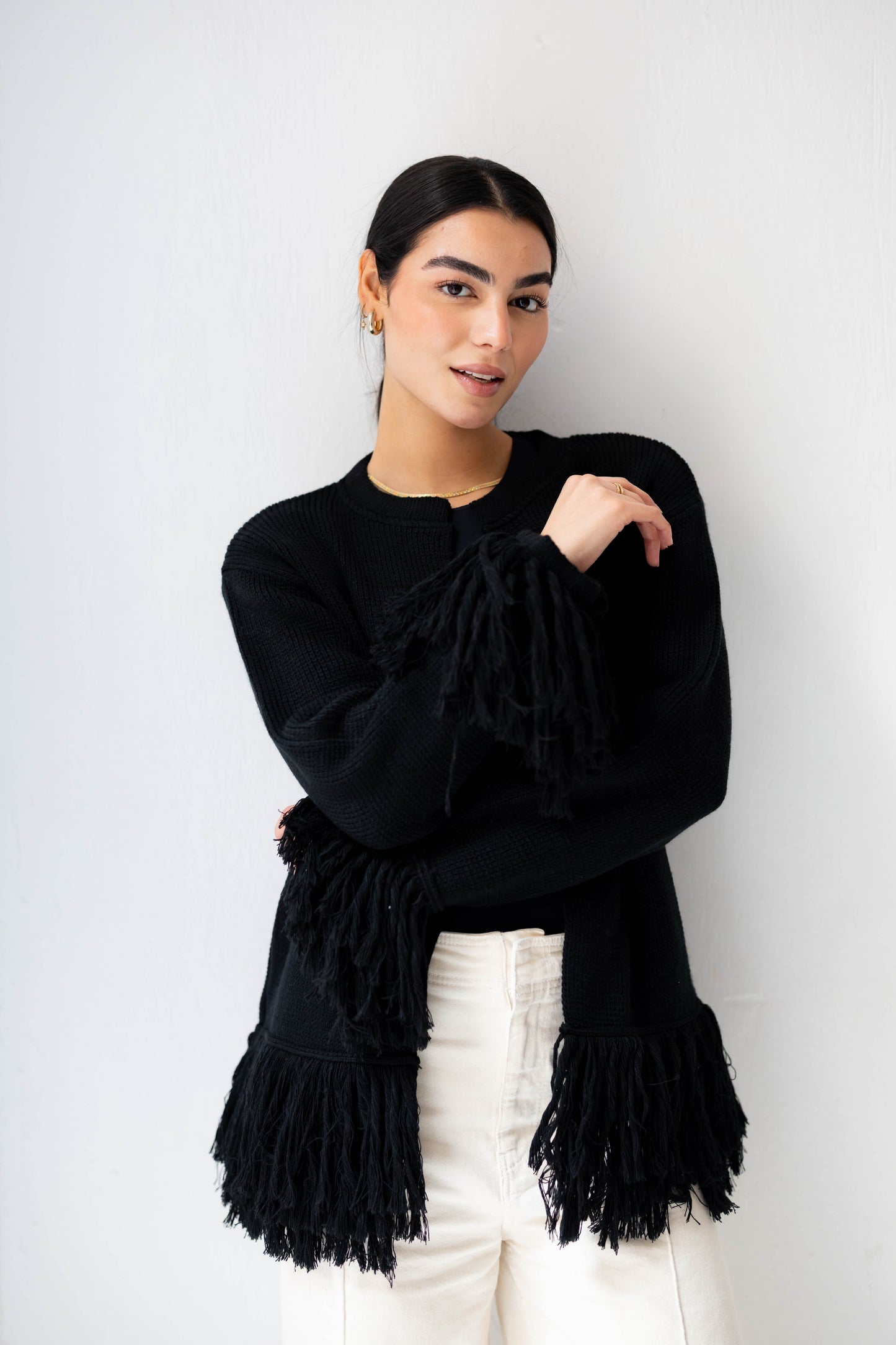 Twirl Fringed Jacket in Black