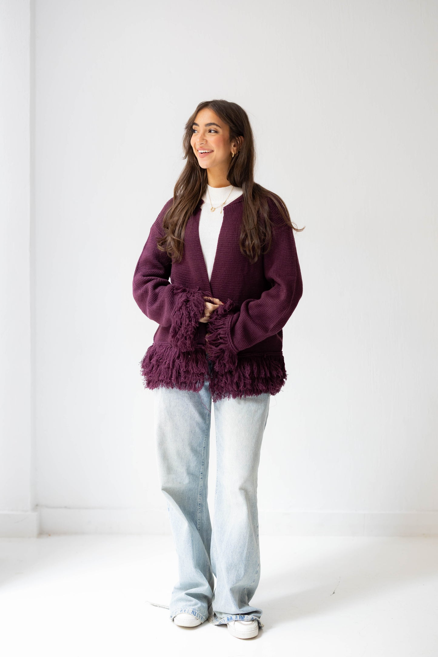 Twirl Fringed Jacket in Burgundy