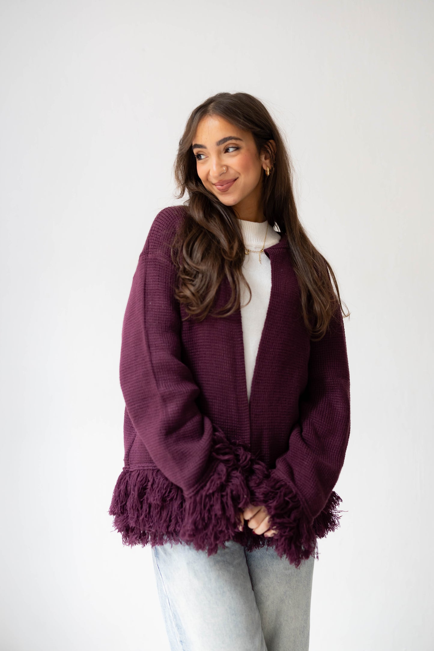 Twirl Fringed Jacket in Burgundy
