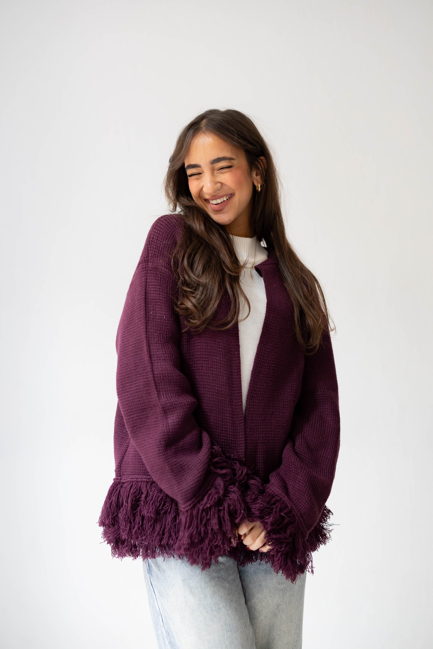 Twirl Fringed Jacket in Burgundy