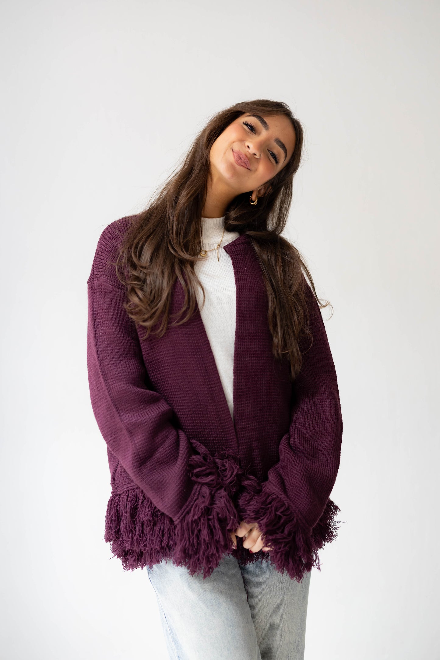 Twirl Fringed Jacket in Burgundy
