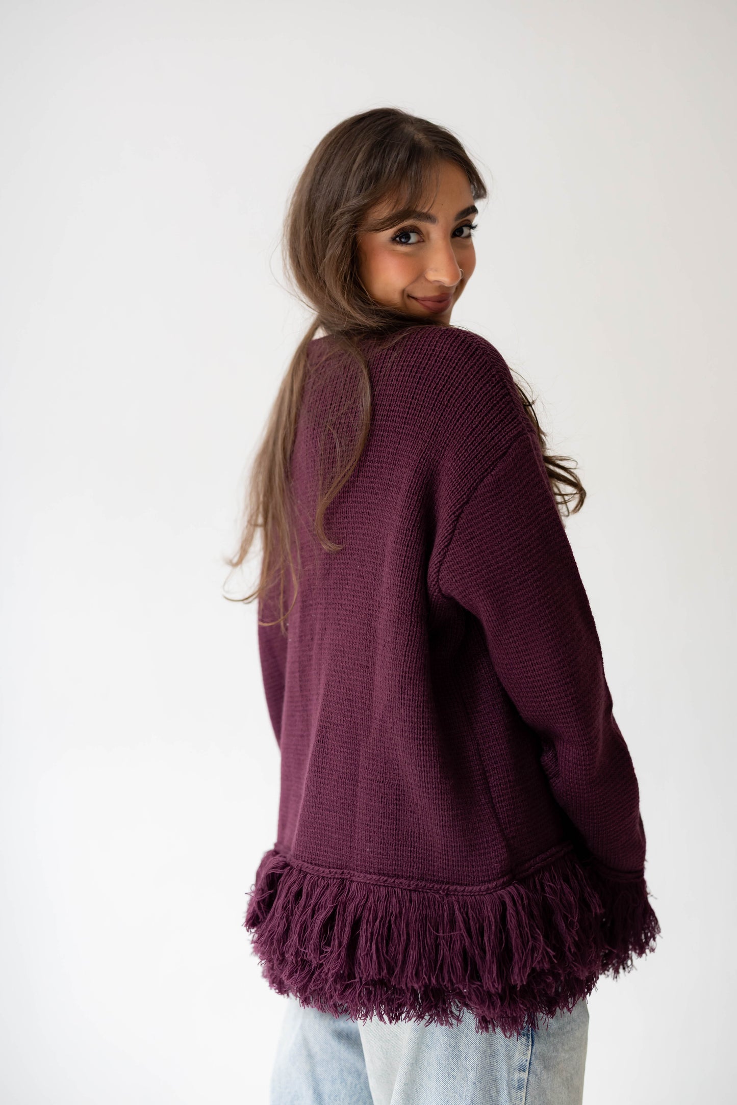 Twirl Fringed Jacket in Burgundy