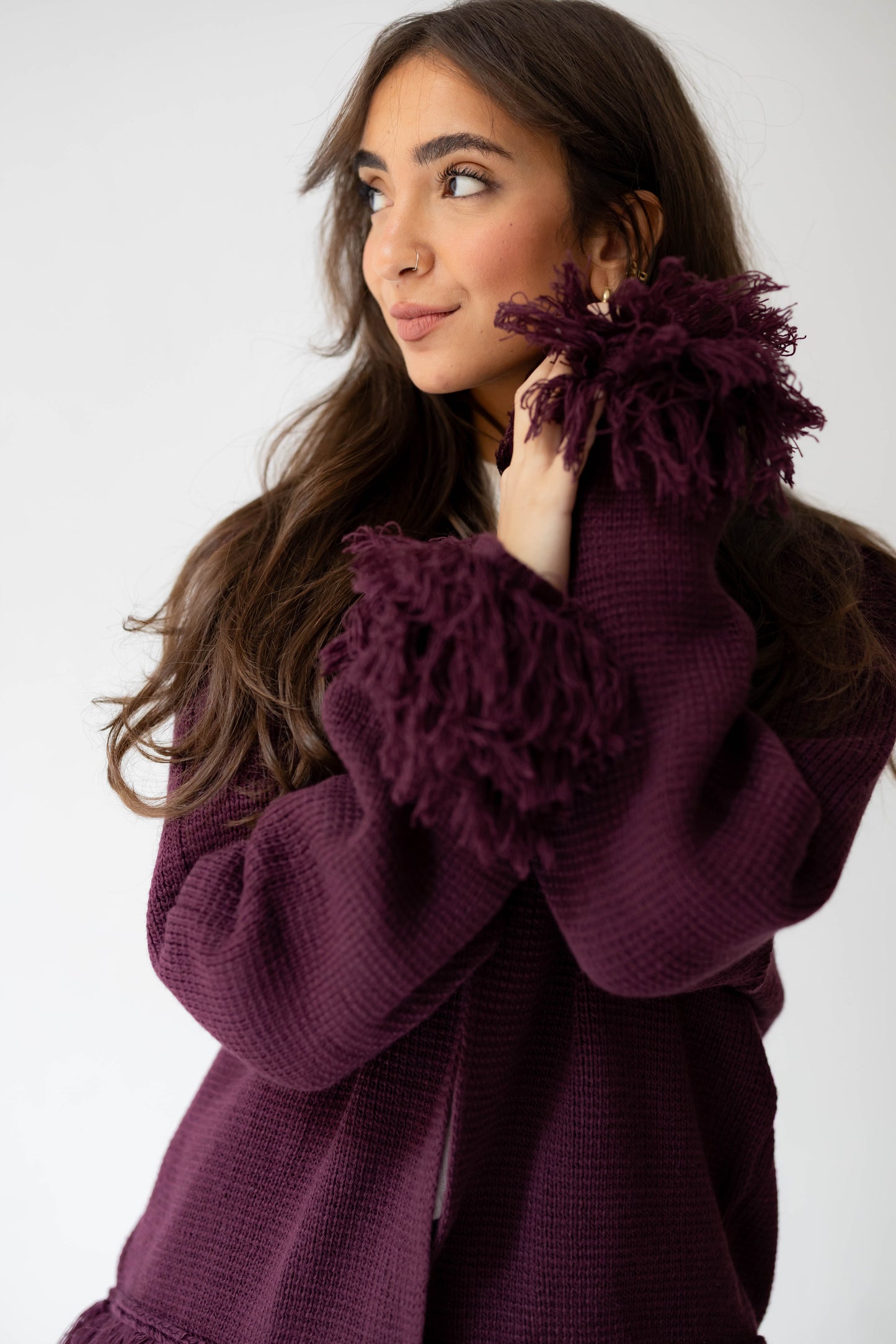 Twirl Fringed Jacket in Burgundy