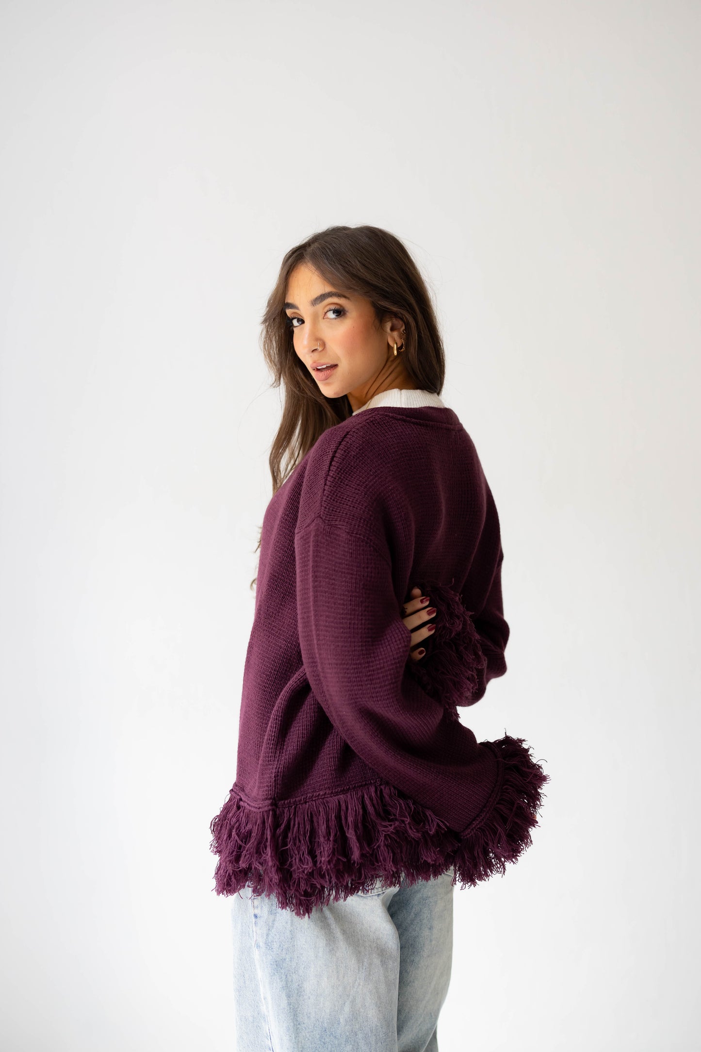 Twirl Fringed Jacket in Burgundy