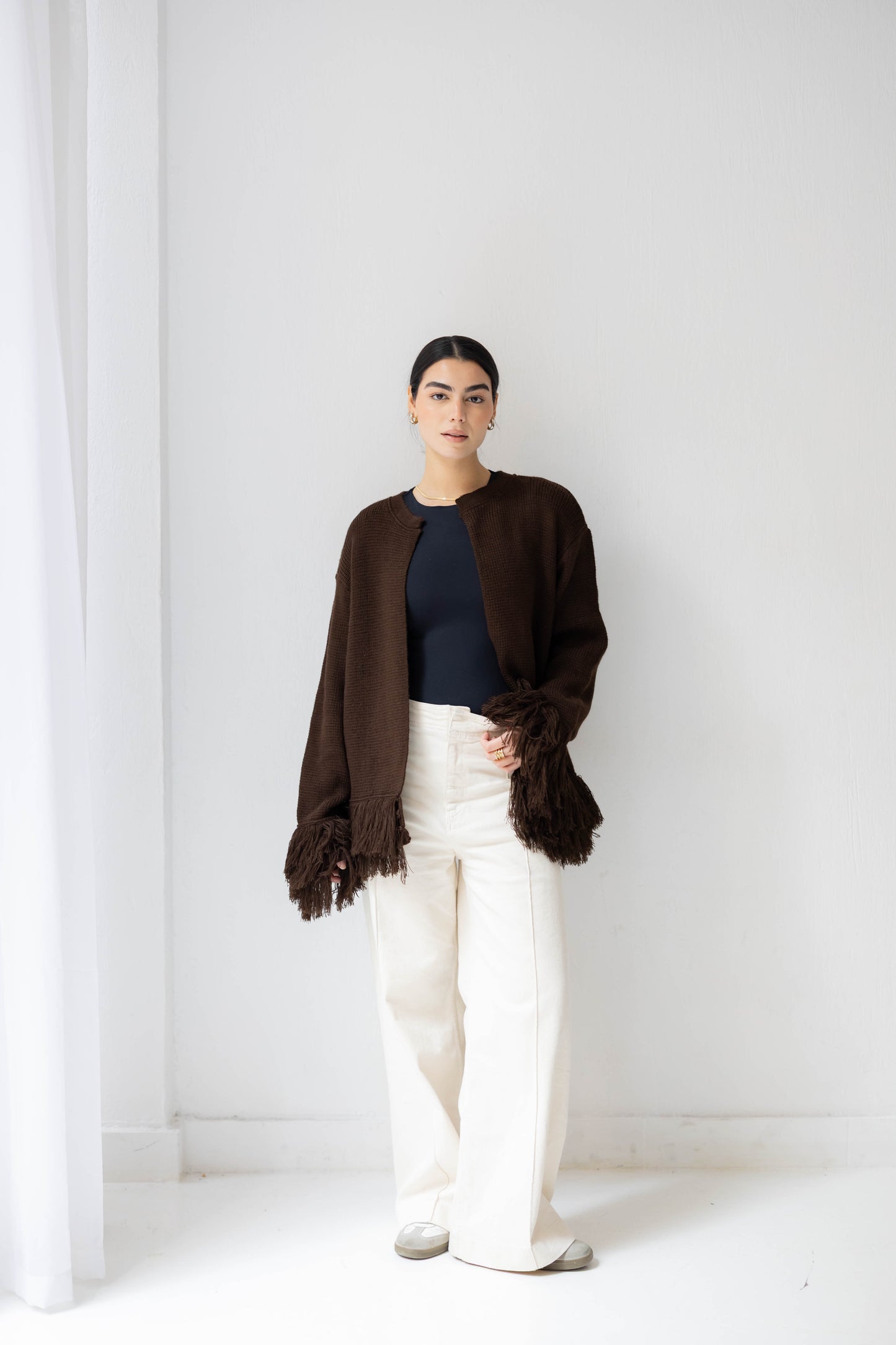 Twirl Fringed Jacket in Chocolate