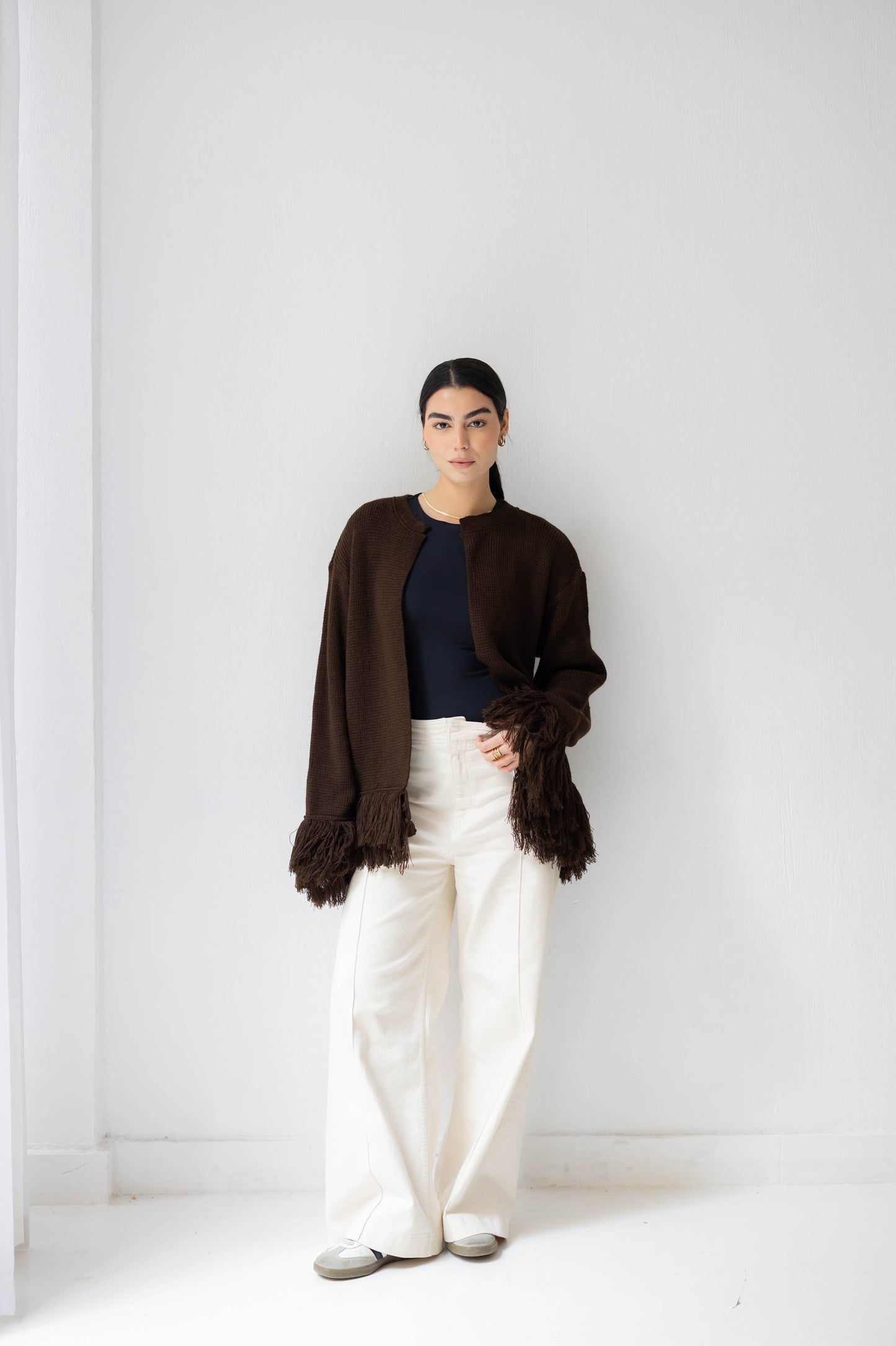 Twirl Fringed Jacket in Chocolate