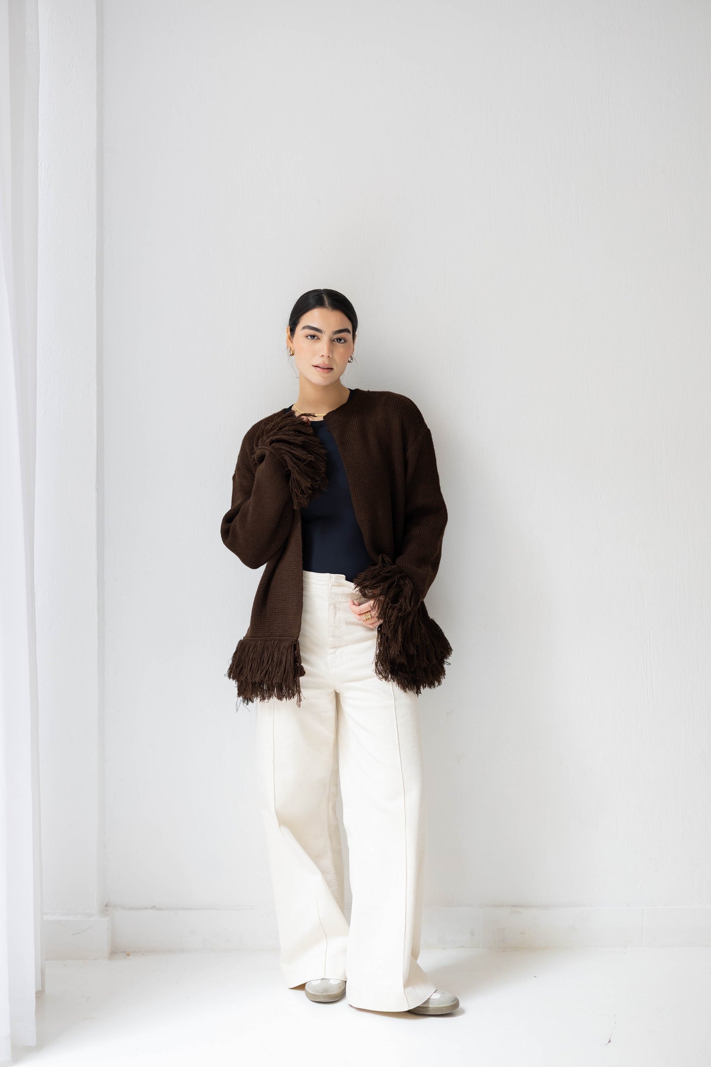 Twirl Fringed Jacket in Chocolate