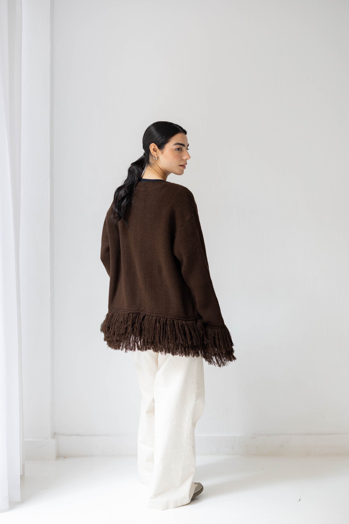 Twirl Fringed Jacket in Chocolate
