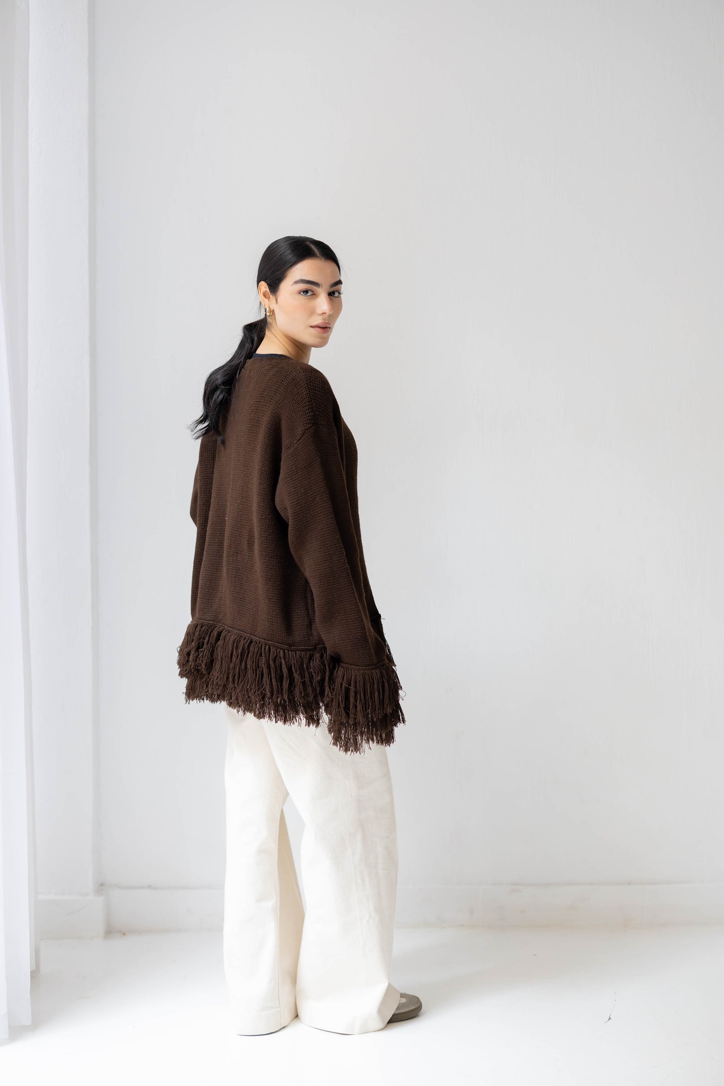 Twirl Fringed Jacket in Chocolate