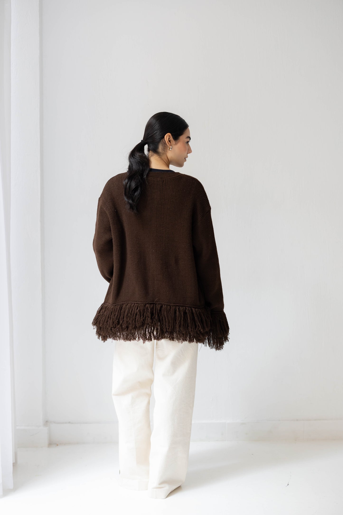 Twirl Fringed Jacket in Chocolate