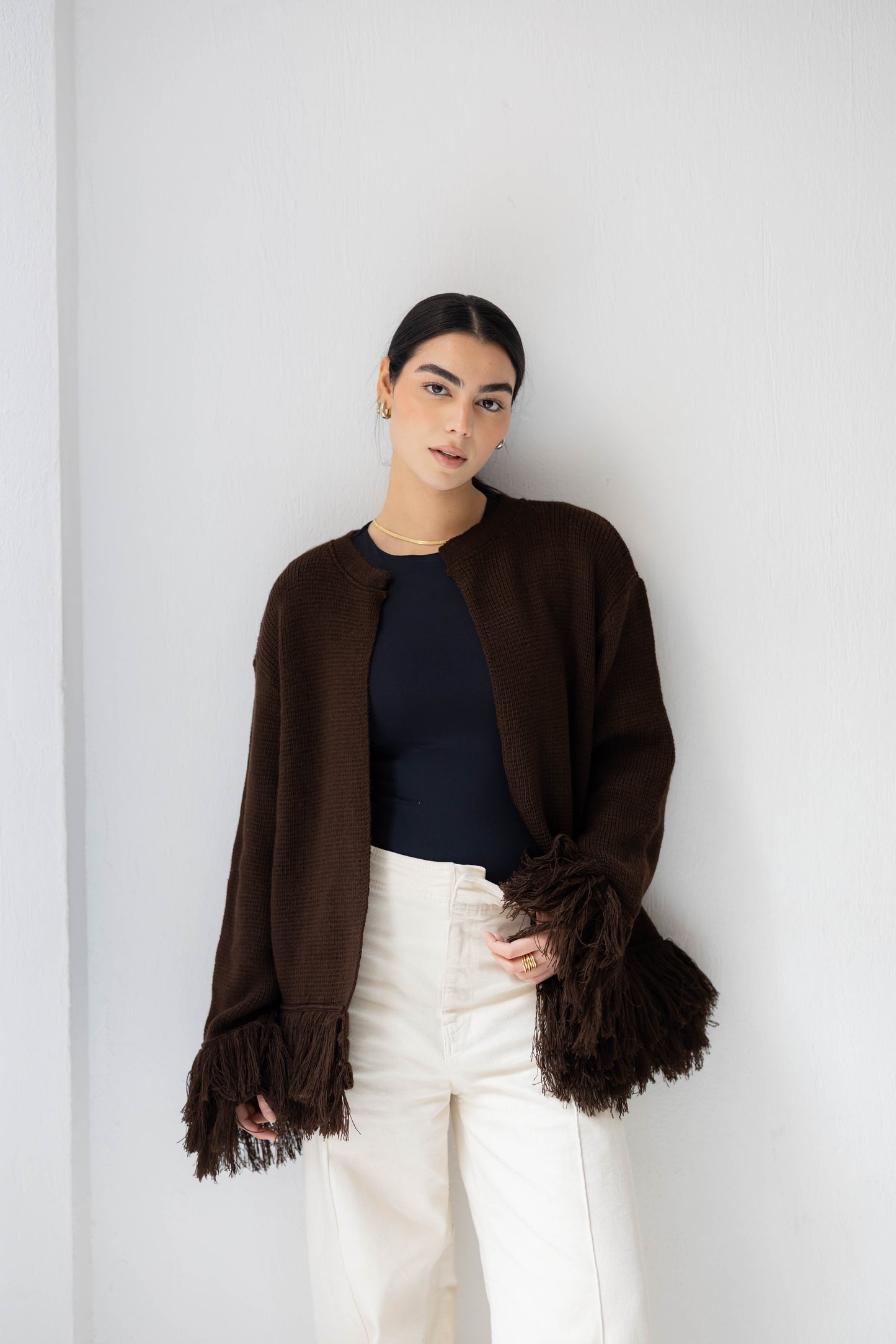 Twirl Fringed Jacket in Chocolate