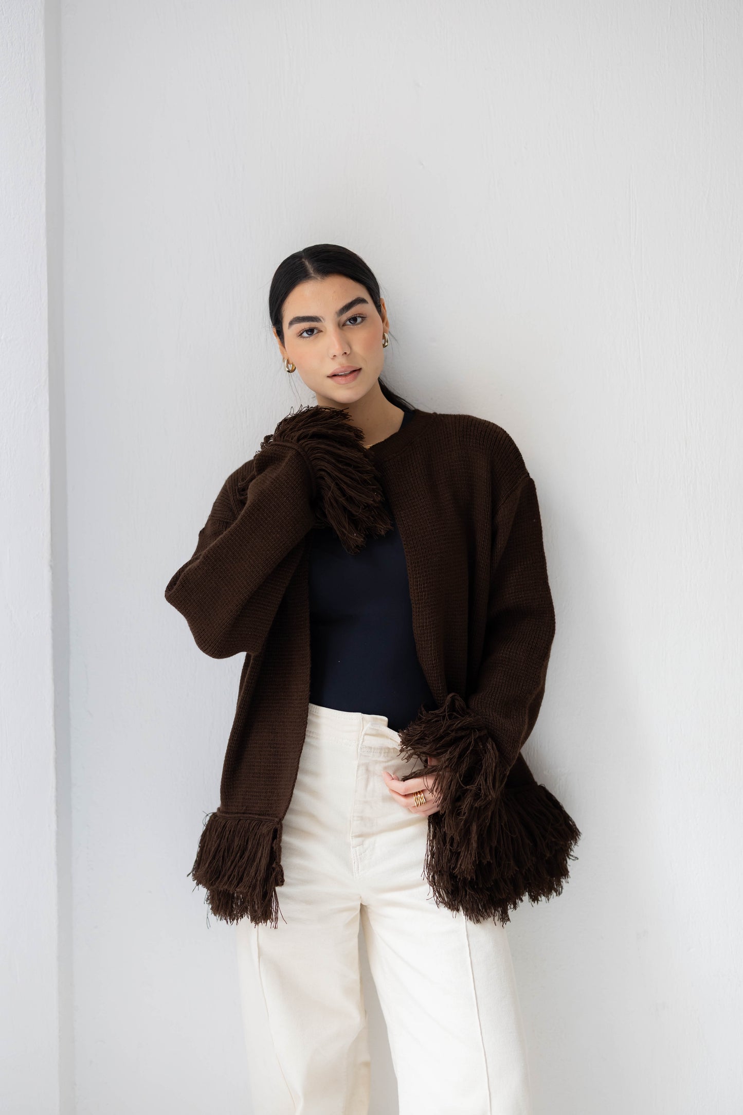 Twirl Fringed Jacket in Chocolate