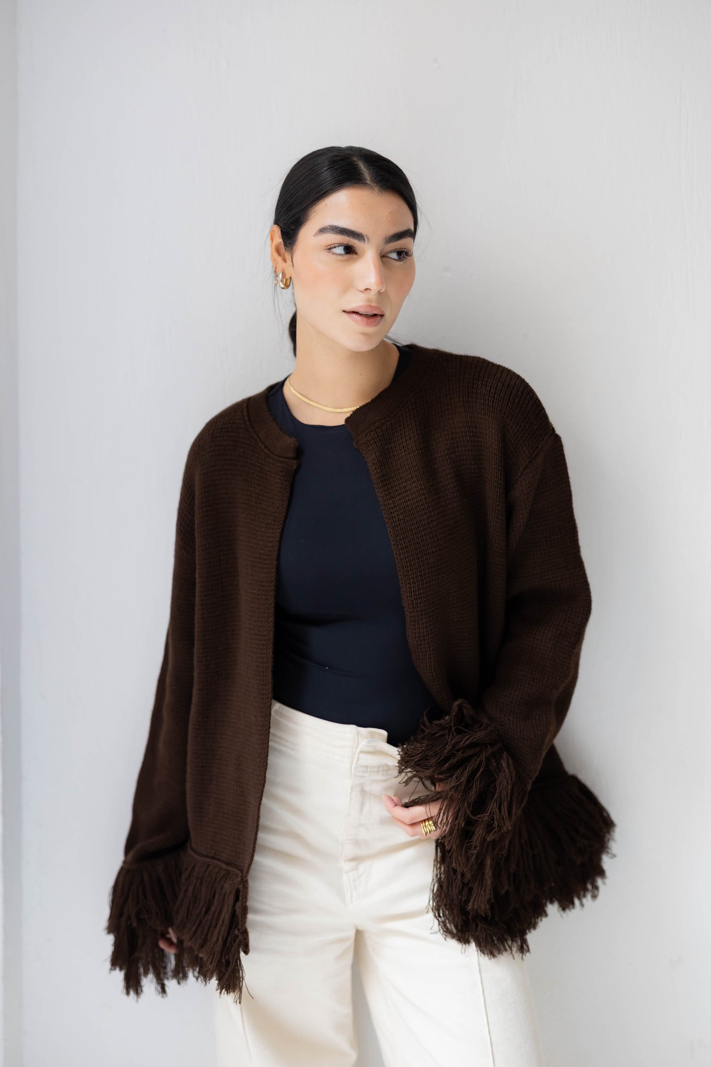 Twirl Fringed Jacket in Chocolate