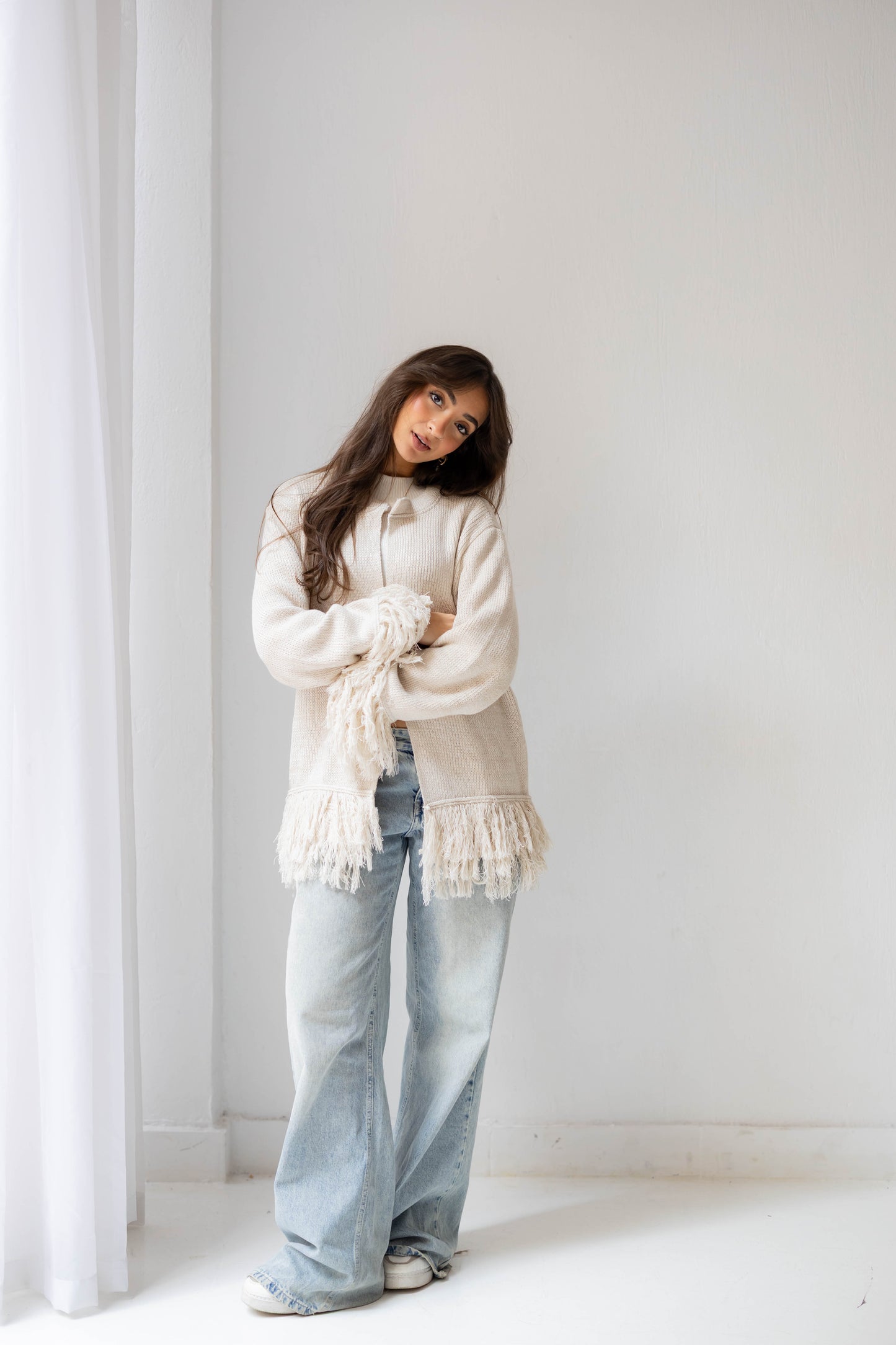 Twirl Fringed Jacket in Oat
