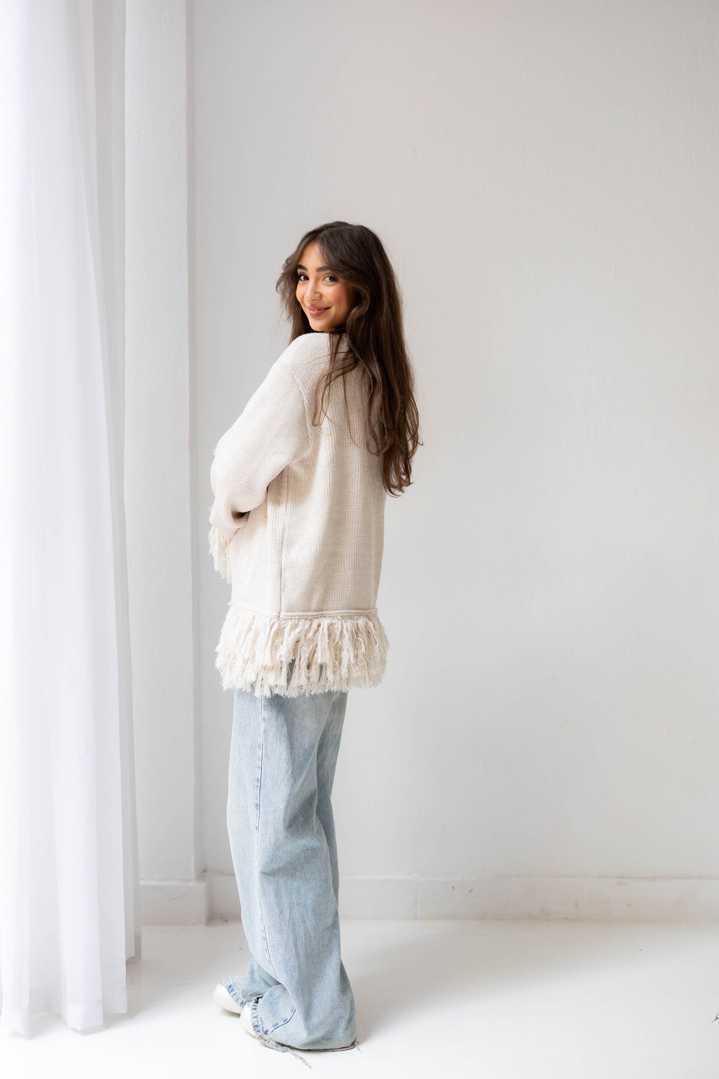 Twirl Fringed Jacket in Oat