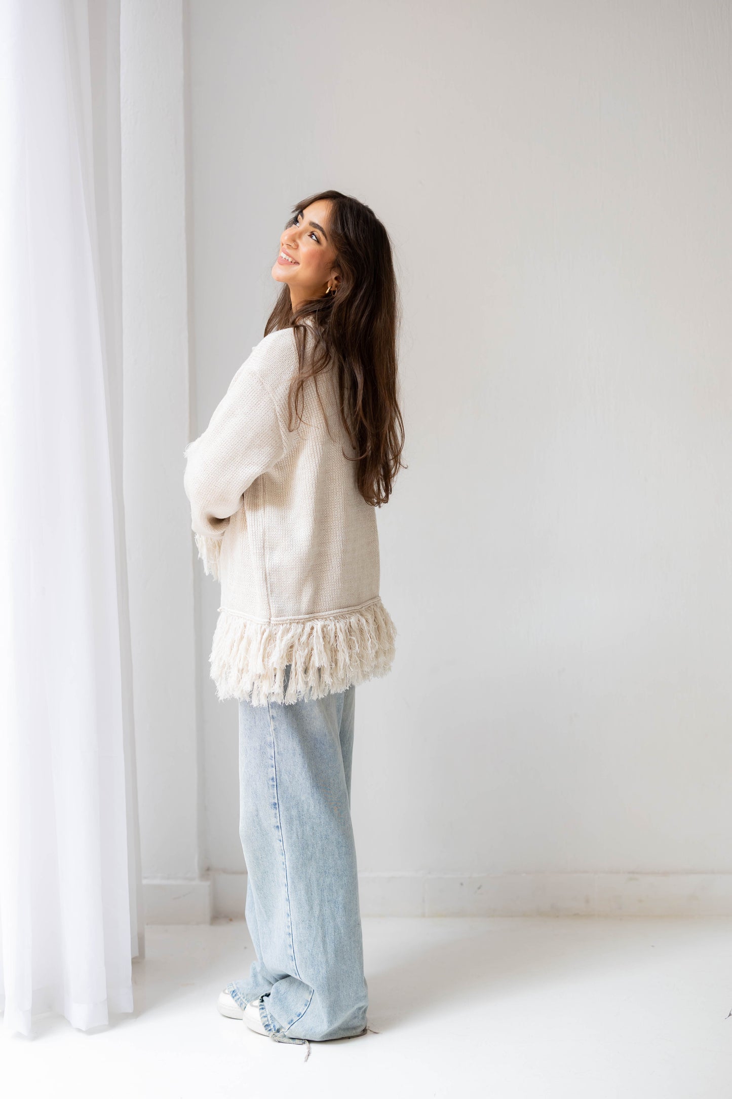 Twirl Fringed Jacket in Oat