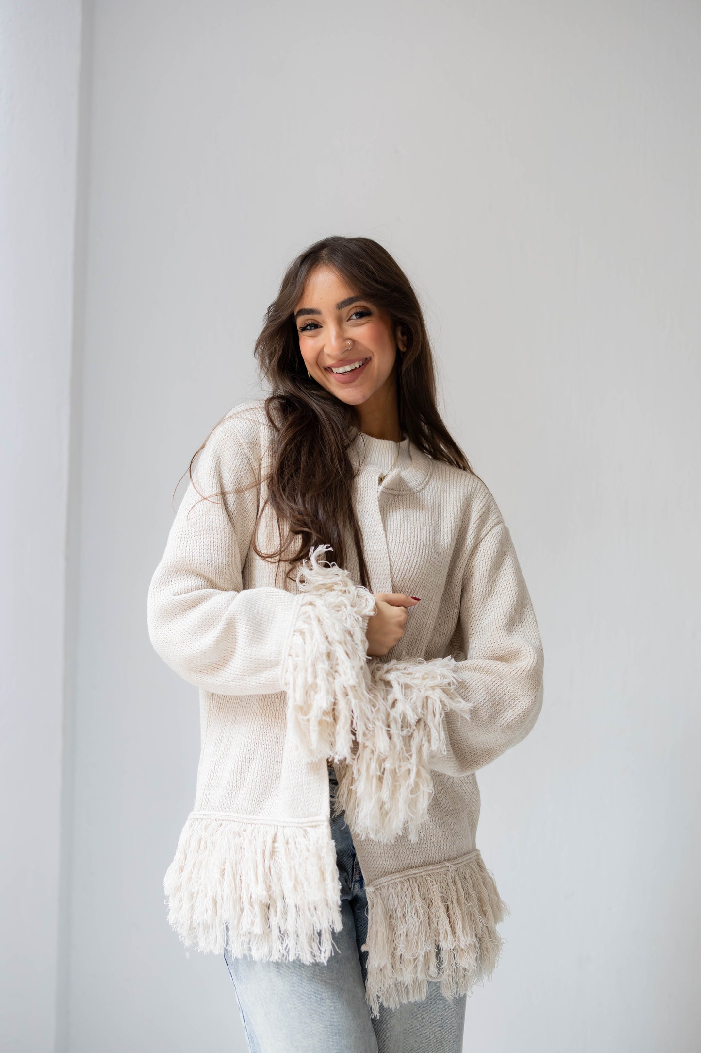 Twirl Fringed Jacket in Oat