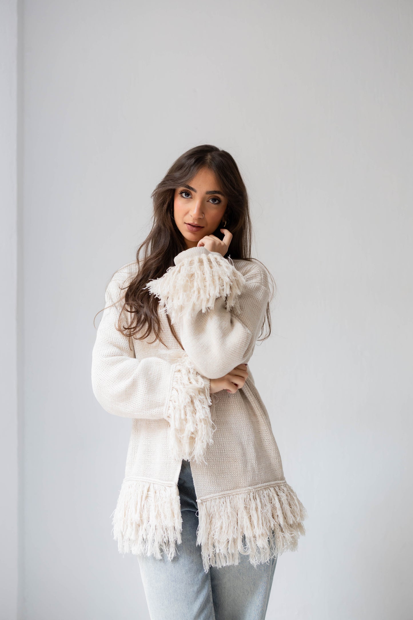 Twirl Fringed Jacket in Oat