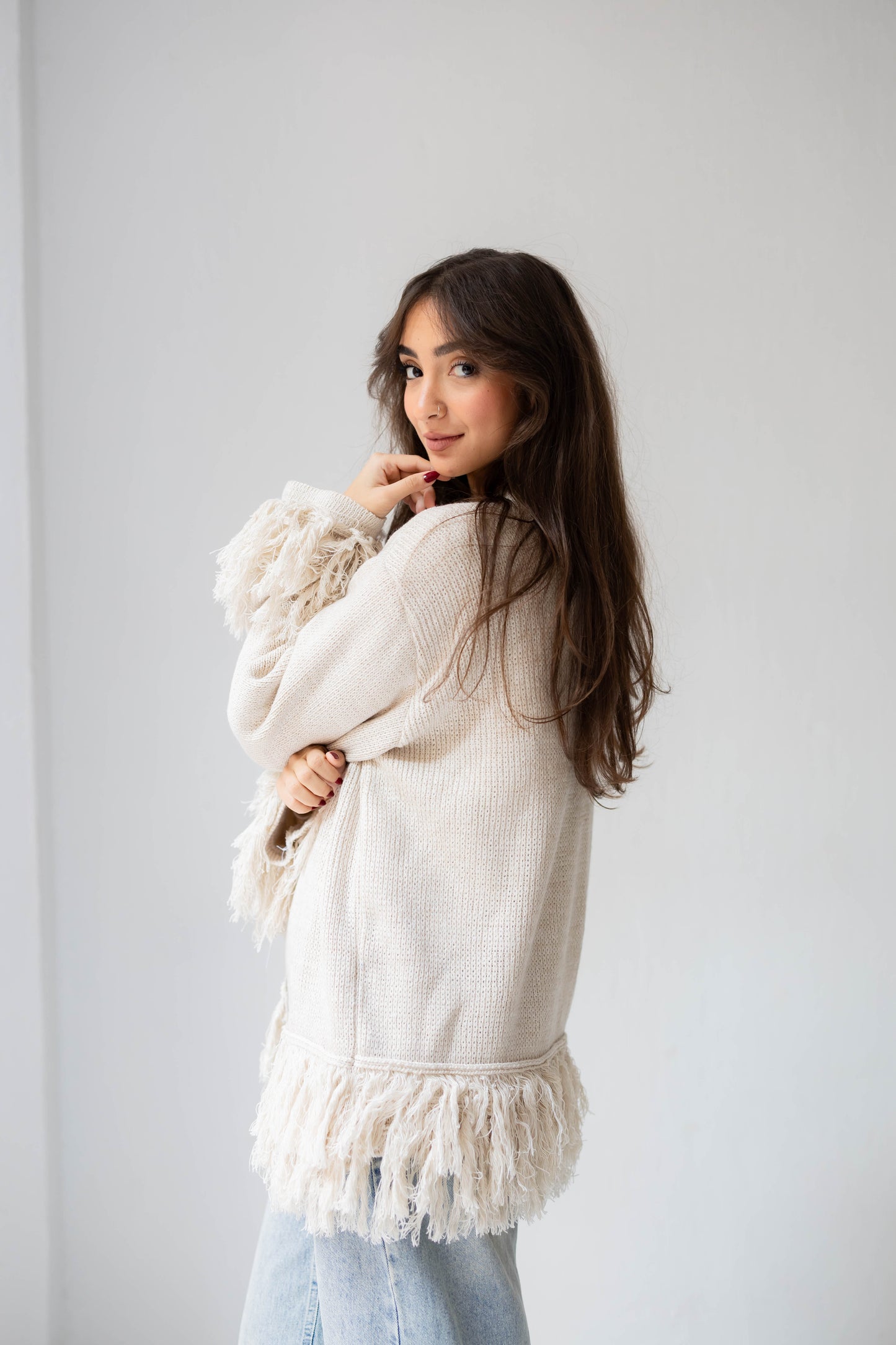 Twirl Fringed Jacket in Oat