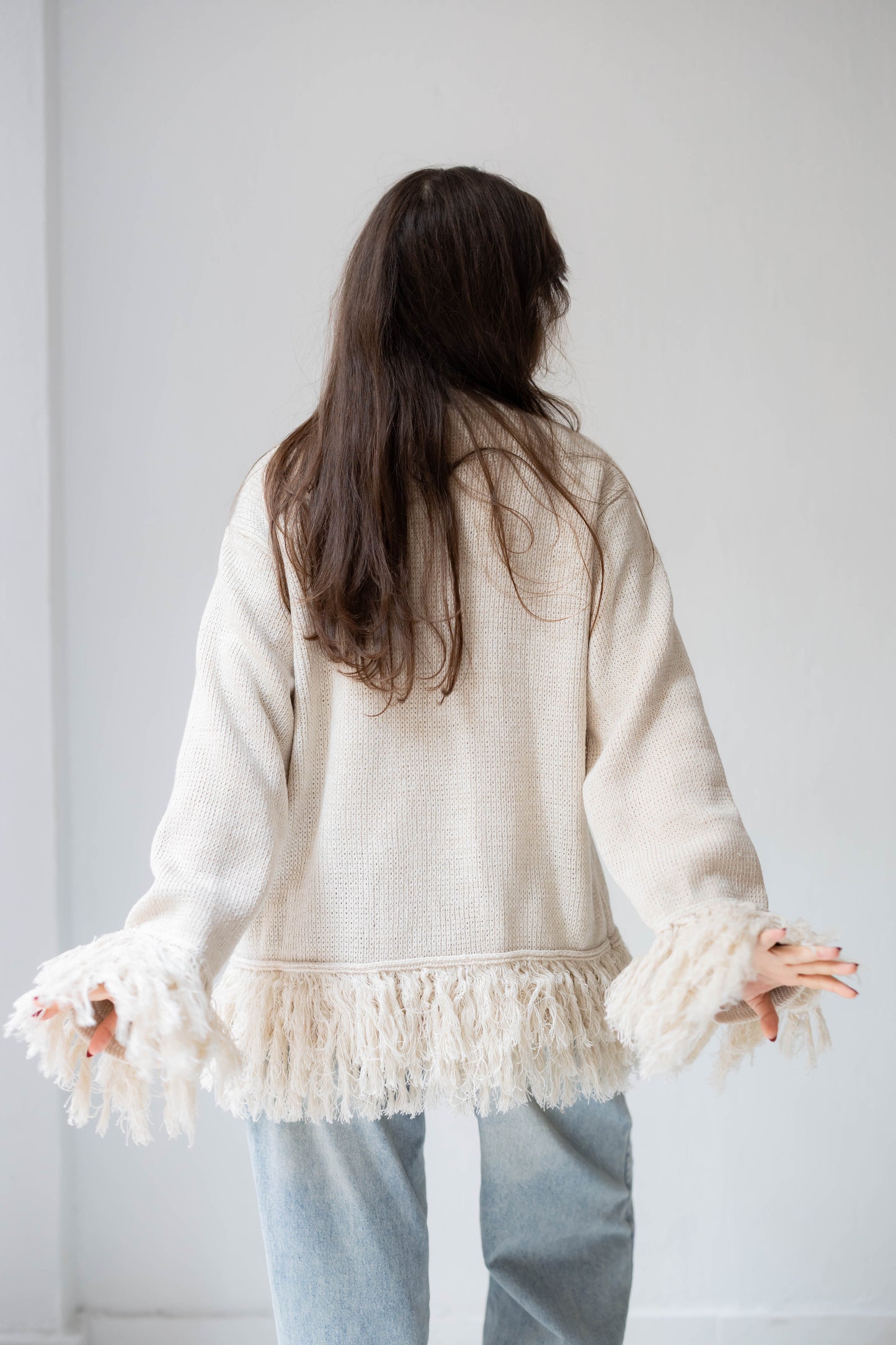 Twirl Fringed Jacket in Oat