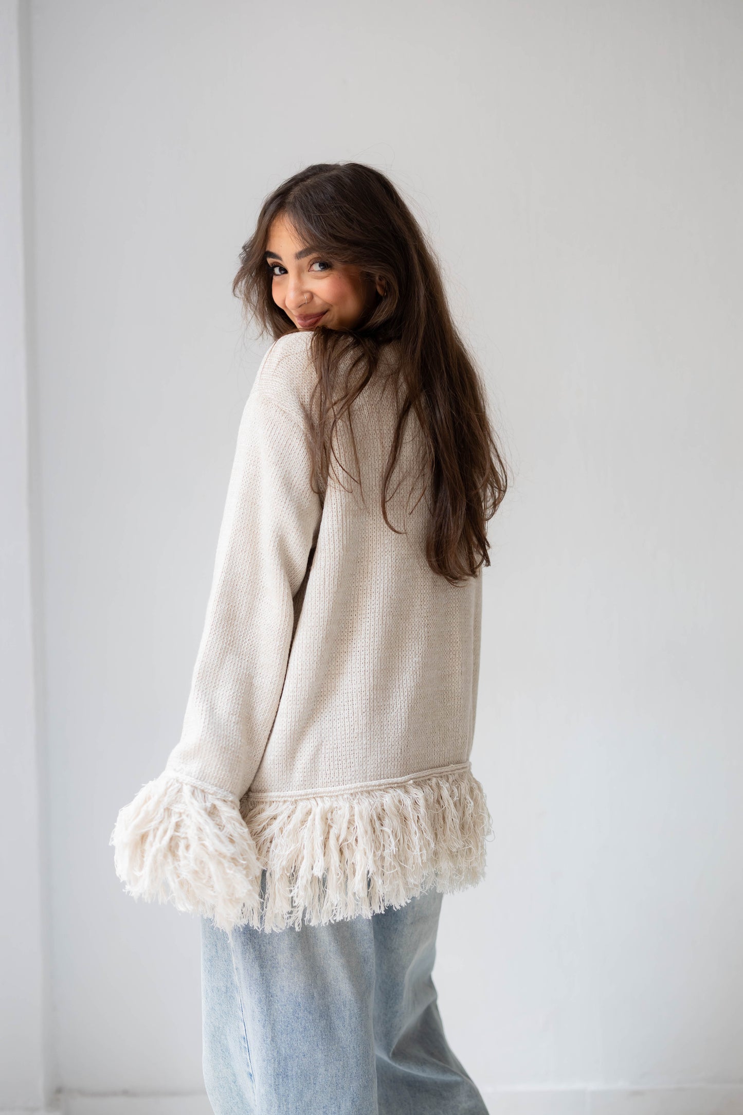 Twirl Fringed Jacket in Oat