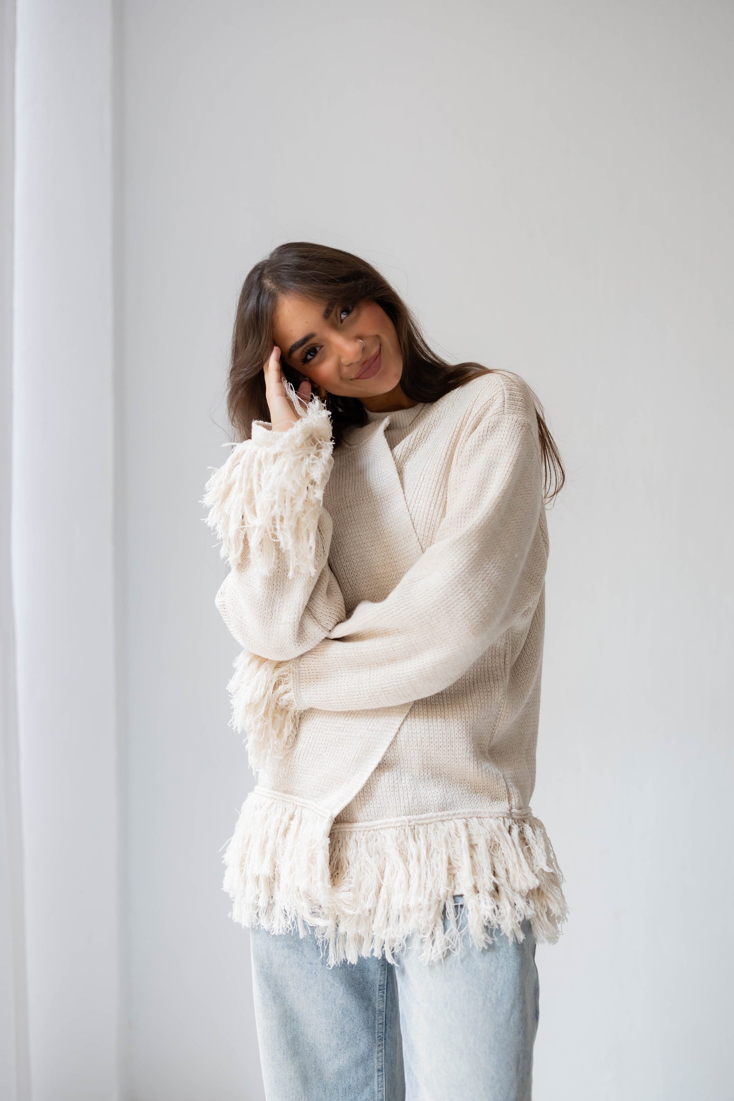 Twirl Fringed Jacket in Oat