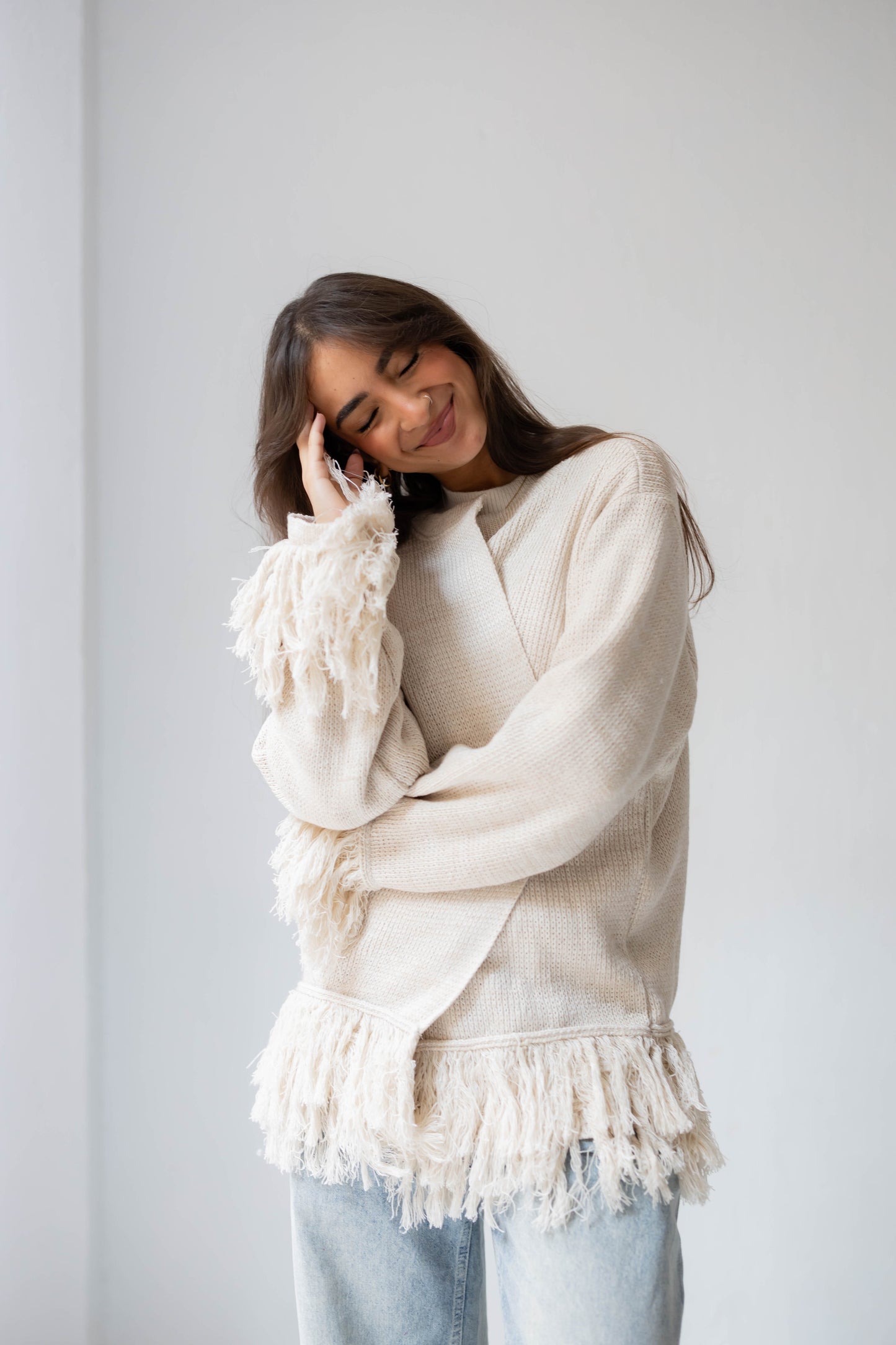 Twirl Fringed Jacket in Oat