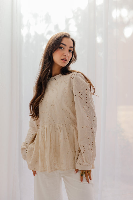 Summer Blossom Blouse in Beige