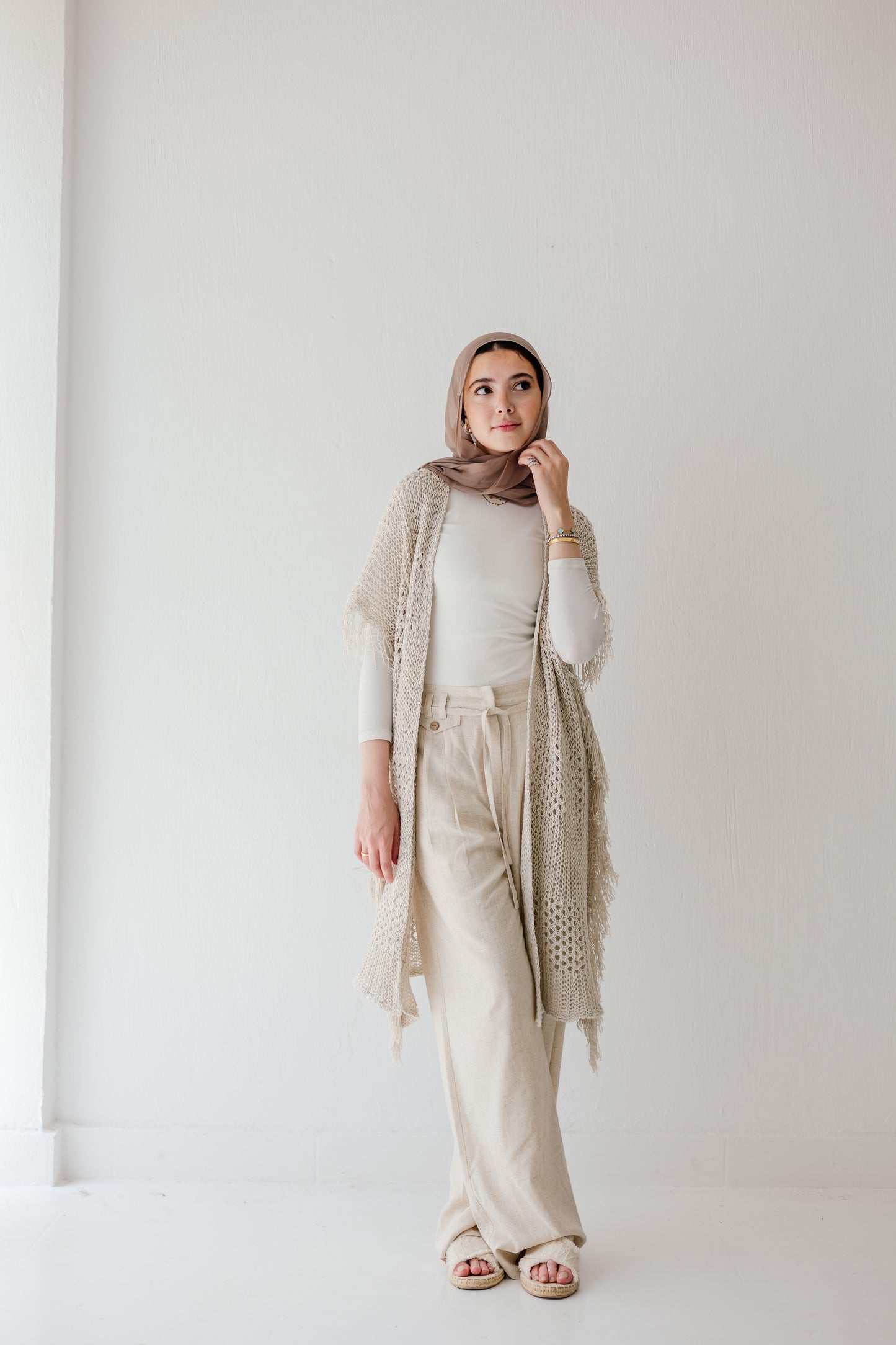 Crochet Fringed Cardigan in Oat
