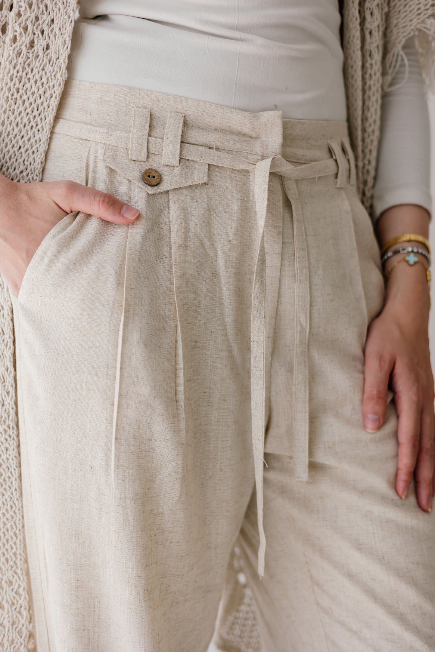 Crochet Fringed Cardigan in Oat