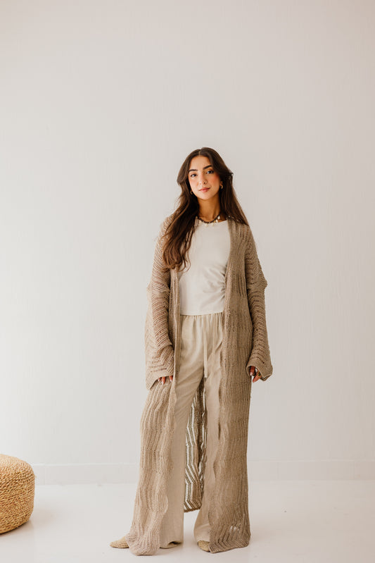 KnotWave Cardigan in Shimmer Tan