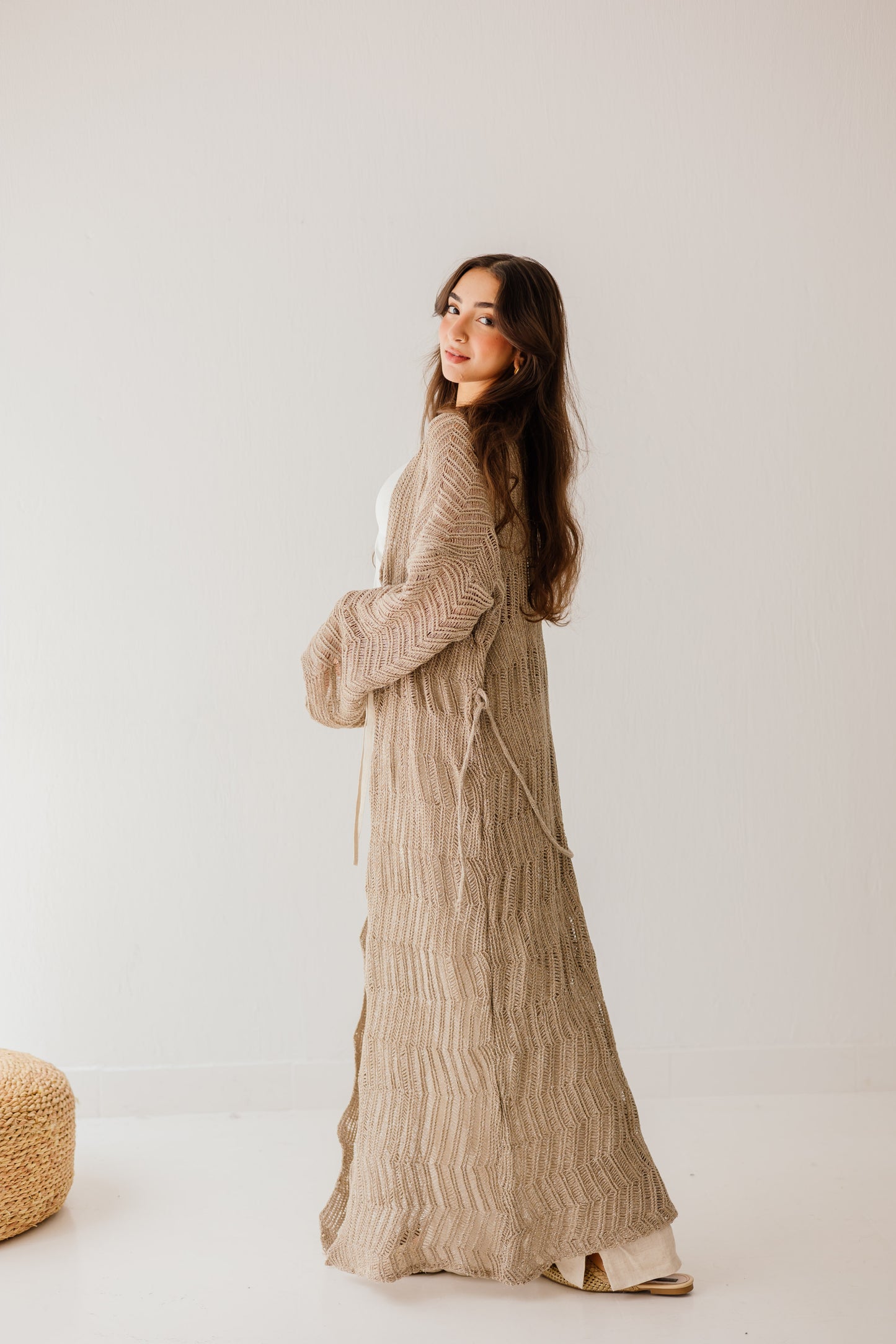KnotWave Cardigan in Shimmer Tan